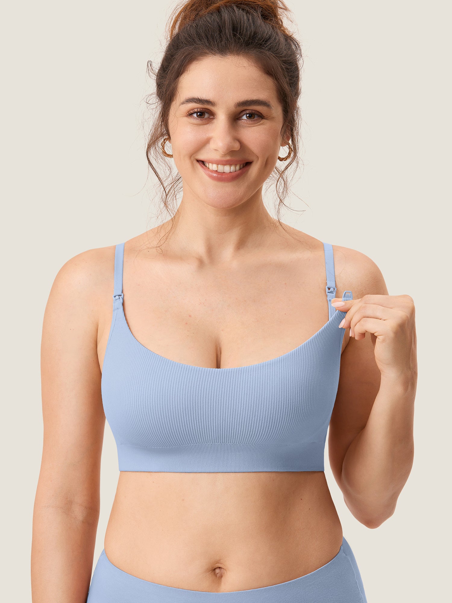 MOMANDA Women's Ribbed Scoop Nursing Bralette Grapefruit Orange