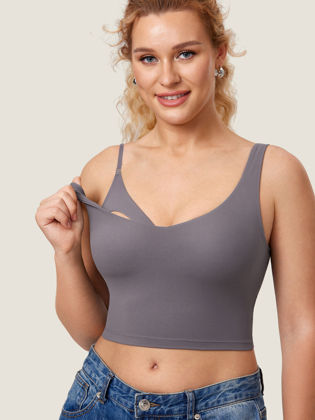 MOMANDA Women's Natrelax® Nursing Crop Tank Top - V Neck Tornado @model_info:MOMRS2
