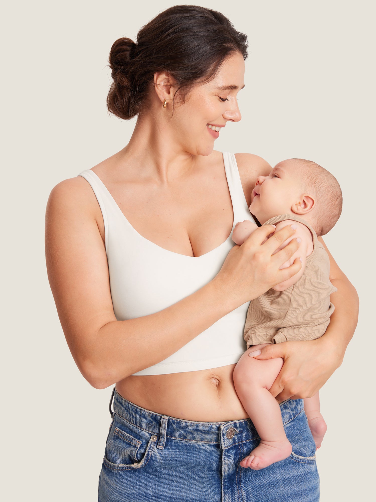 MOMANDA Women's Natrelax® Nursing Crop Tank Top - V Neck Iceland White