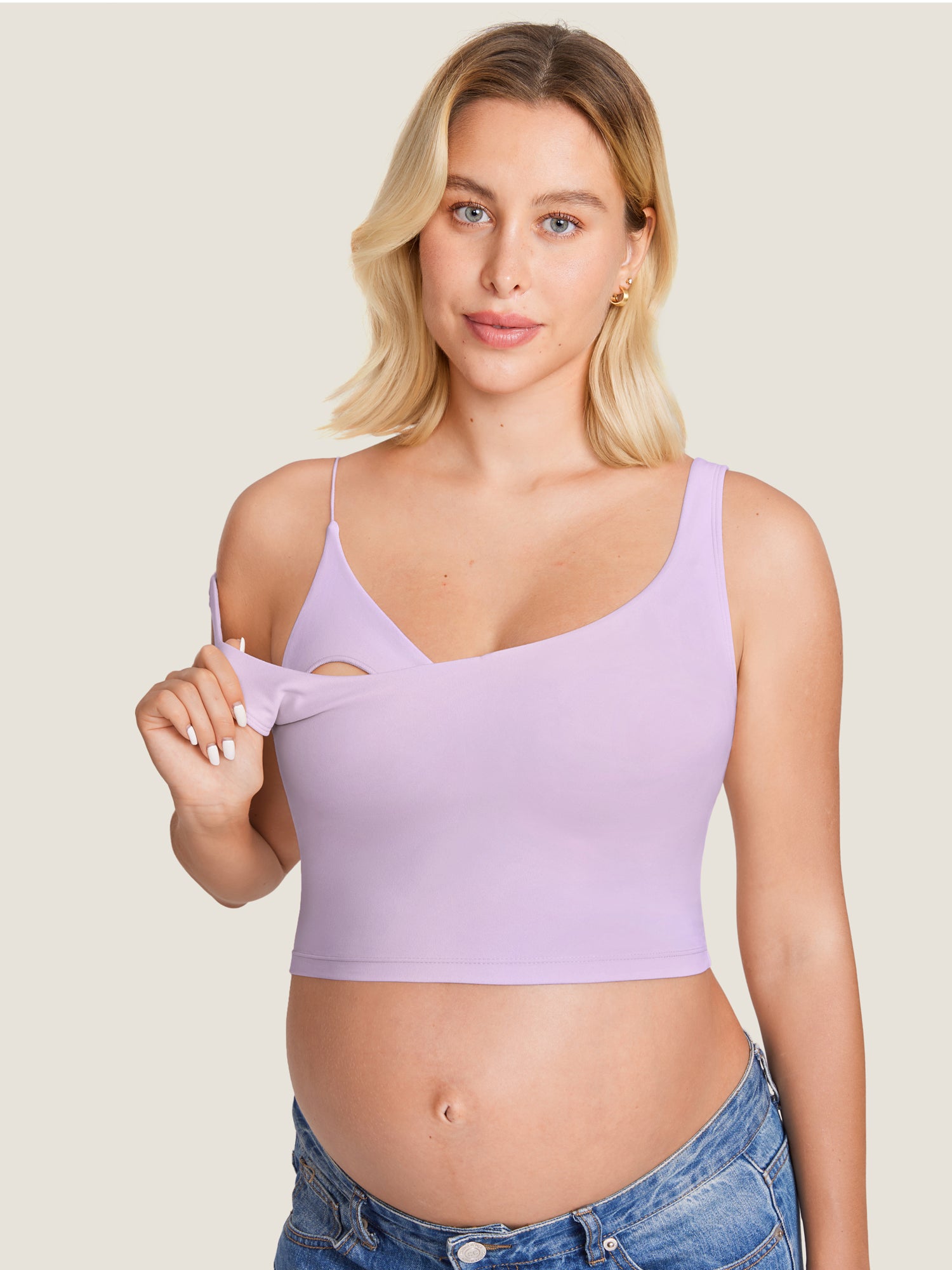 MOMANDA Women's Natrelax® Nursing Crop Tank Top - V Neck Lilac Air