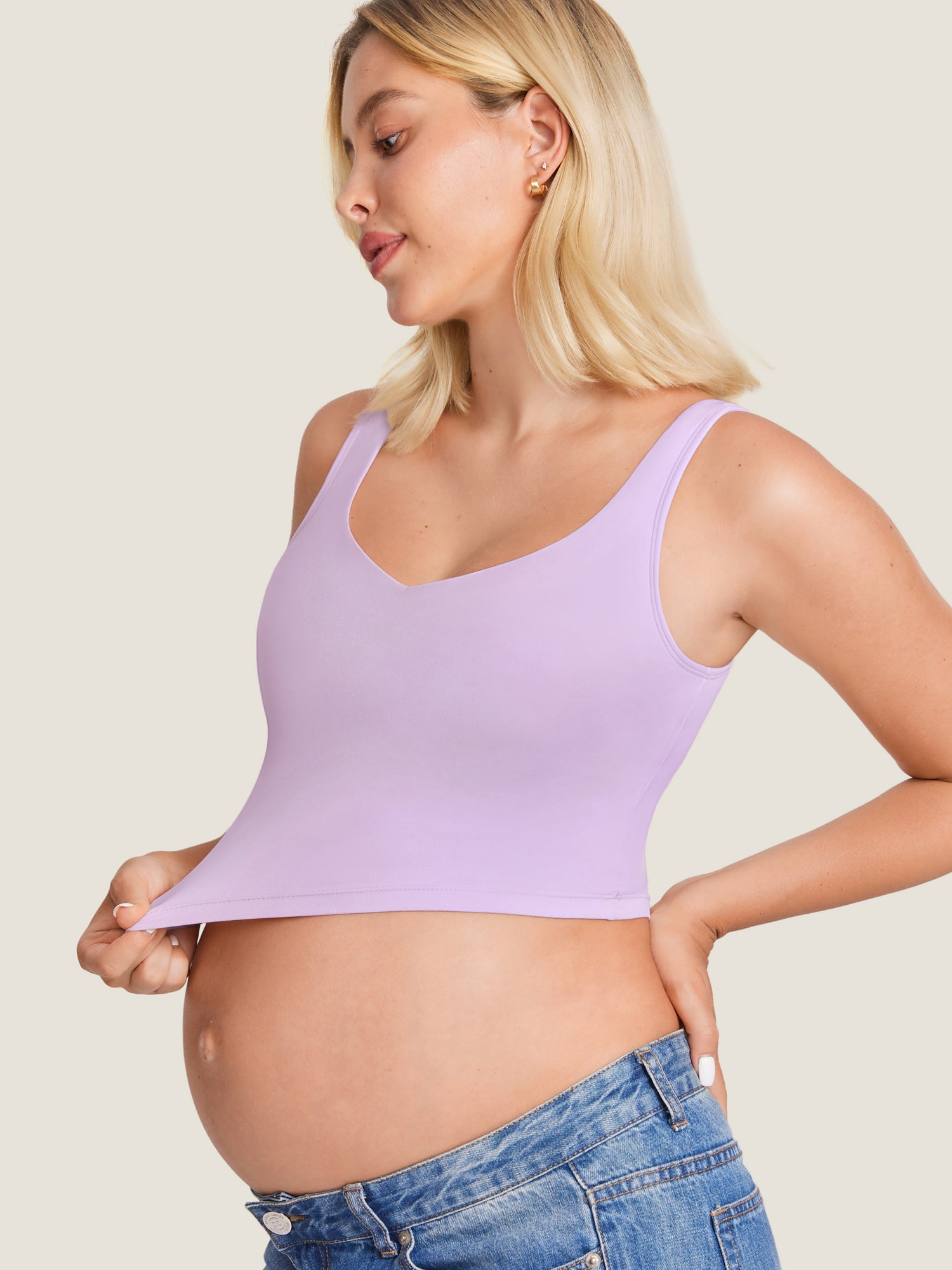 MOMANDA Women's Natrelax® Nursing Crop Tank Top - V Neck Lilac Air