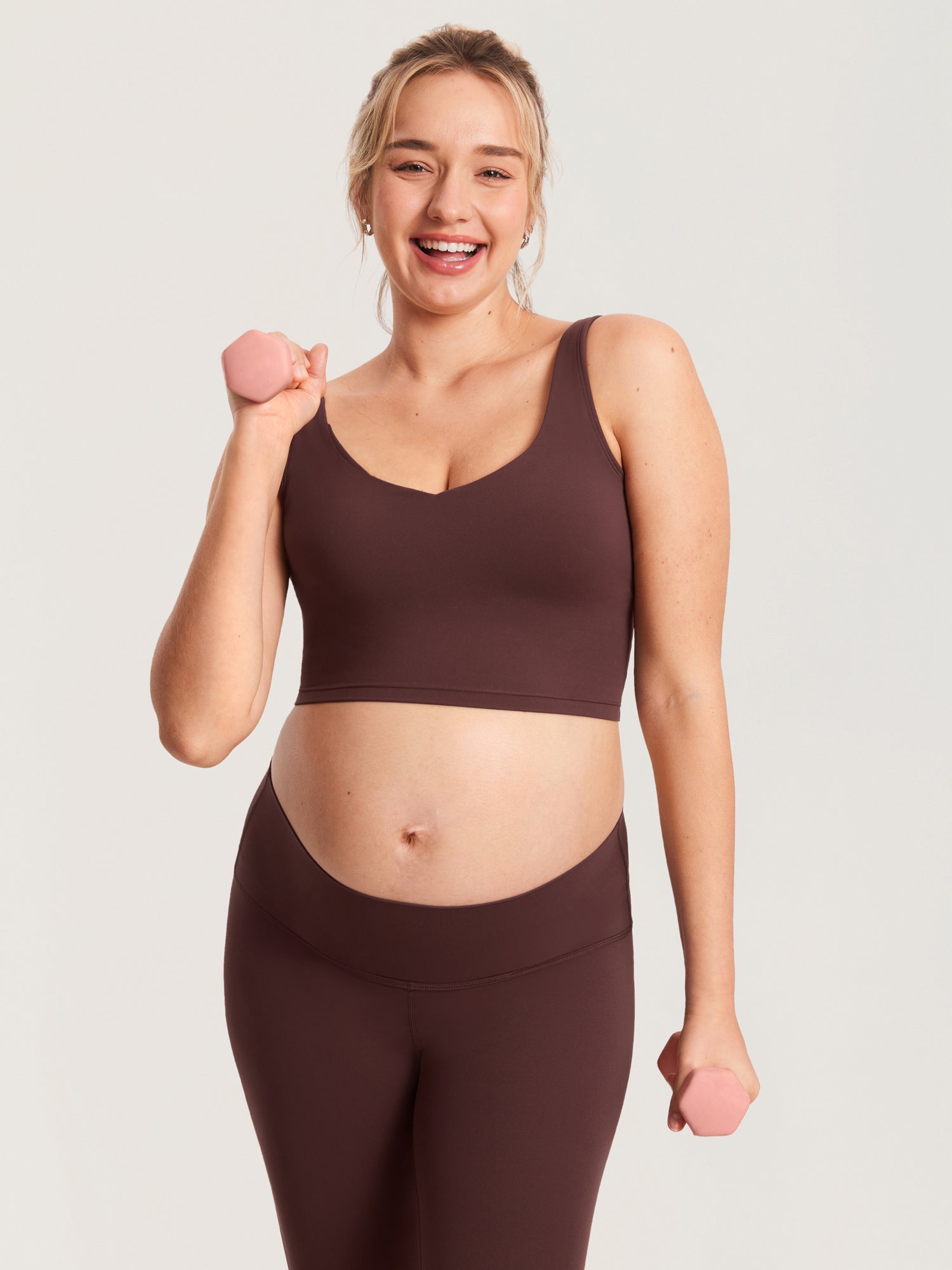 MOMANDA Women's Natrelax® Nursing Crop Tank Top - V Neck Taupe