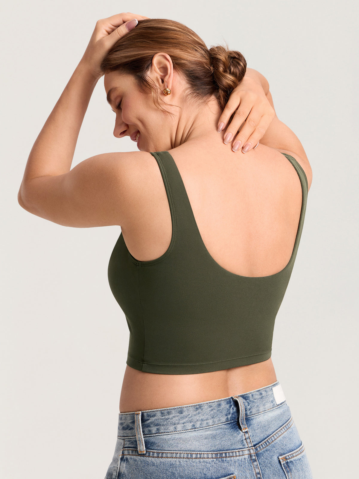 MOMANDA Women's Natrelax® Nursing Crop Tank Top - V Neck Olive Green @model_info:MOM3