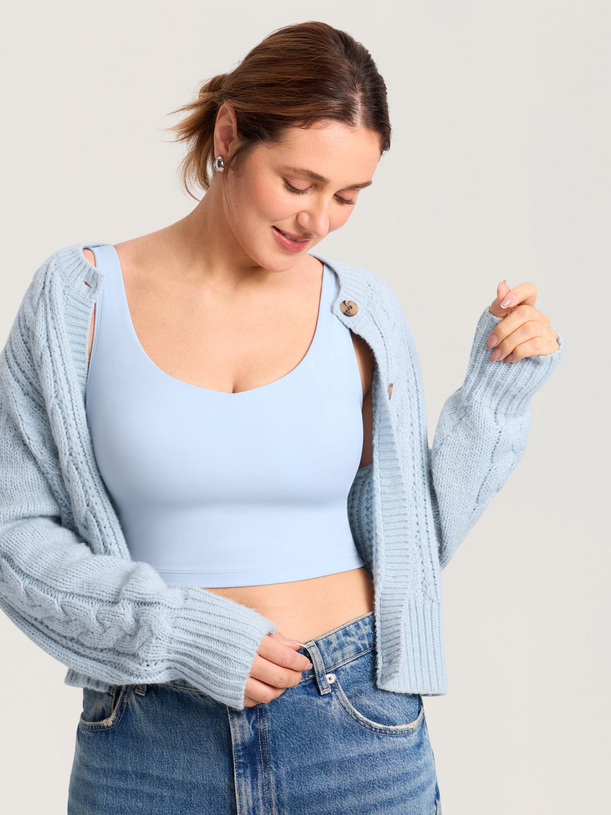 MOMANDA Women's Natrelax® Nursing Crop Tank Top - V Neck ICE @model_info:MOM1