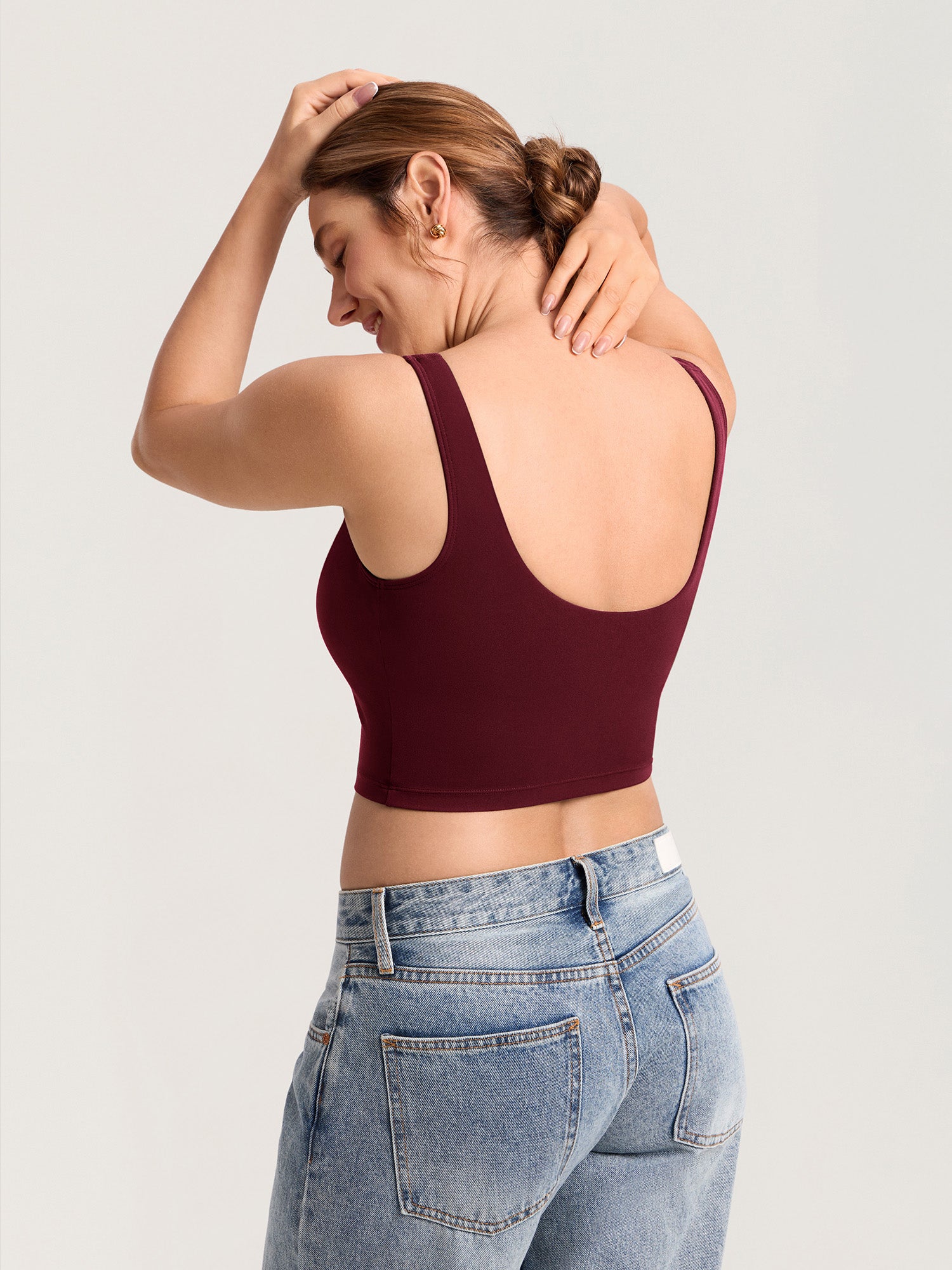 MOMANDA Women's Natrelax® Nursing Crop Tank Top - V Neck Red Merlot