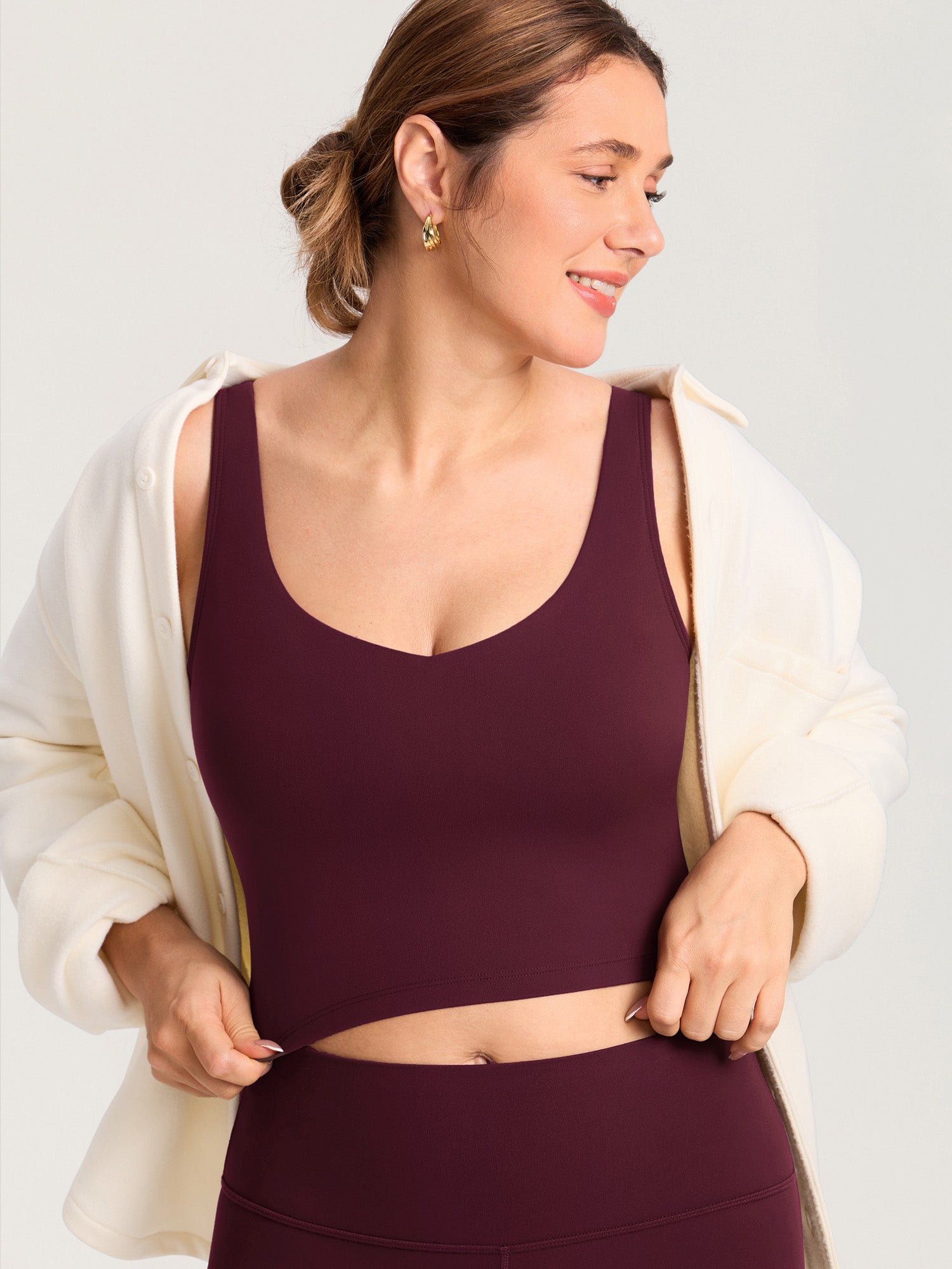 MOMANDA Women's Natrelax® Nursing Crop Tank Top - V Neck Ripe Plum