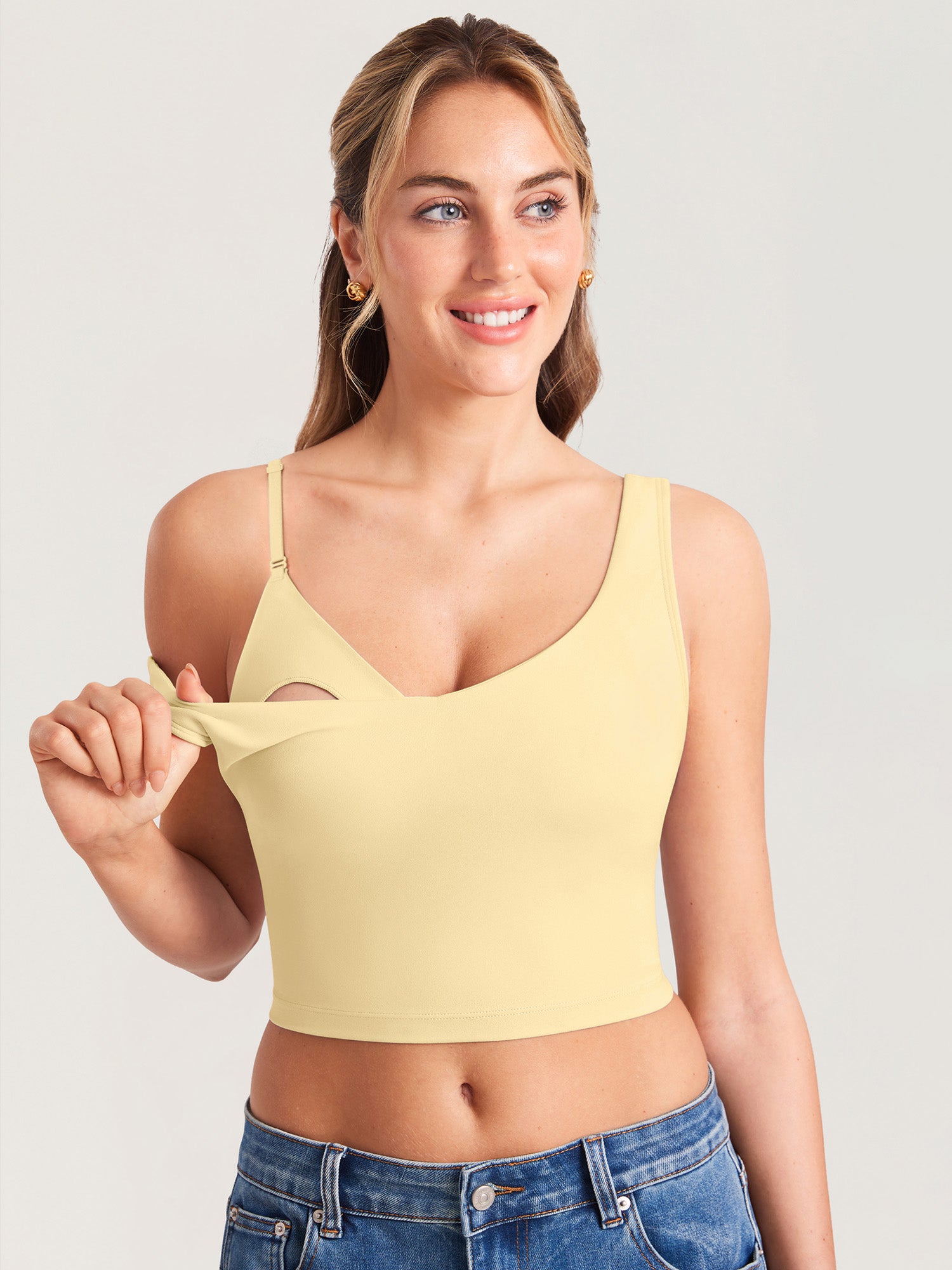 MOMANDA Women's Natrelax® Nursing Crop Tank Top - V Neck Butter