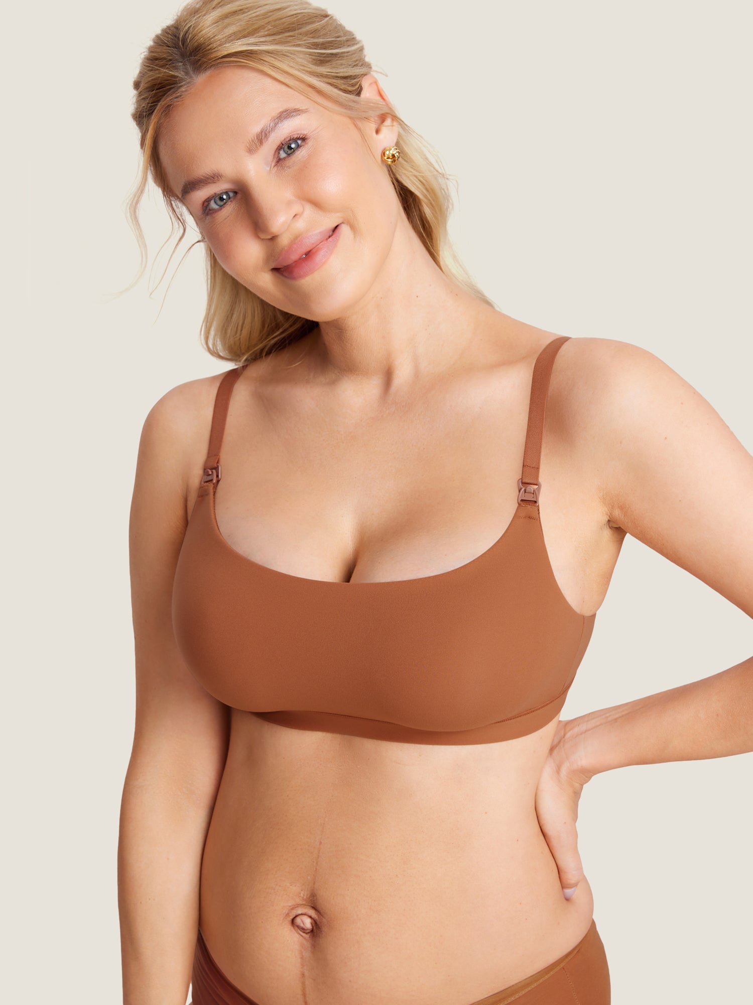 MOMANDA Women's Inbarely® Scoop Nursing Bra Bronze Beige