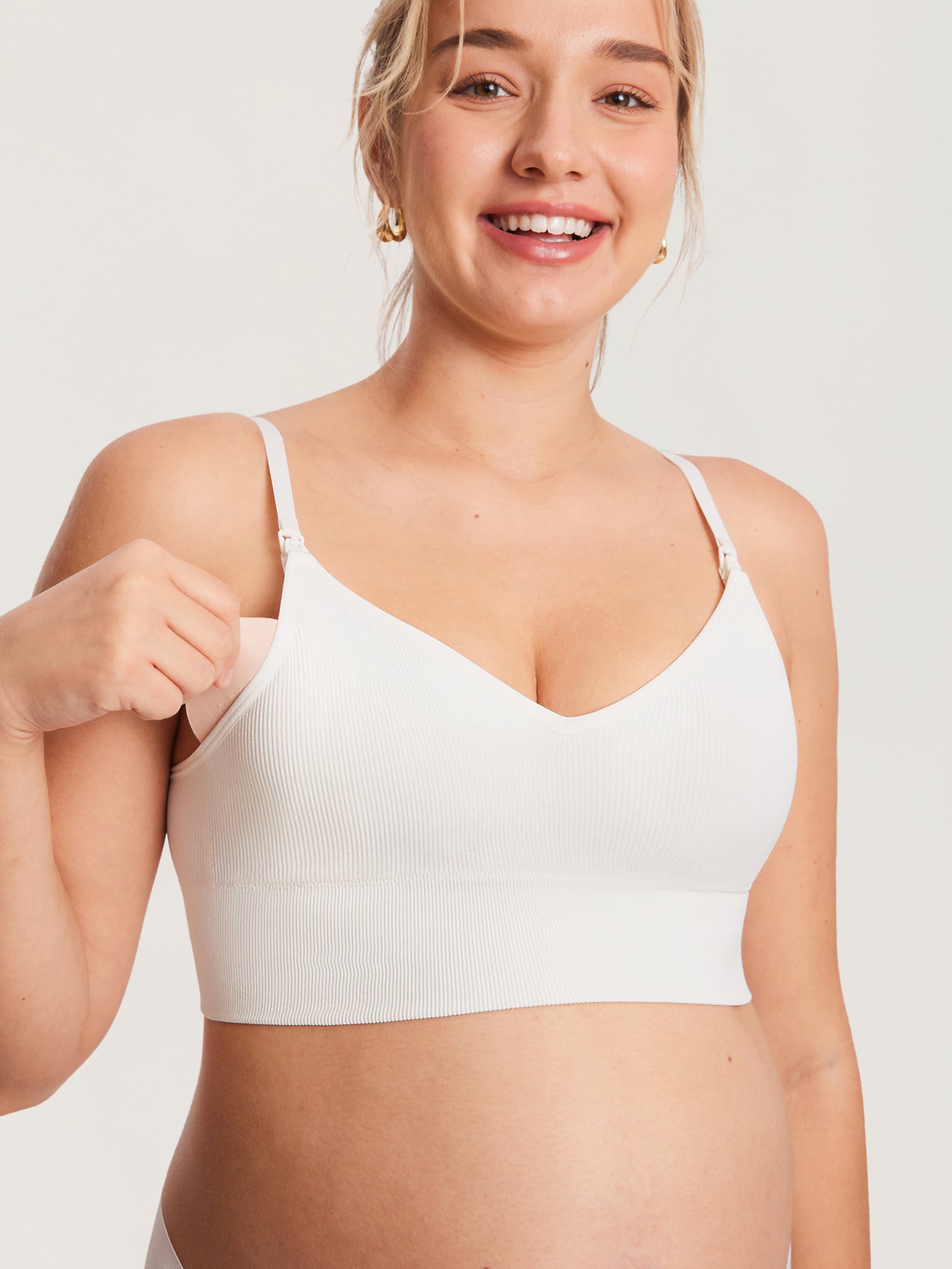 MOMANDA Women's Ribbed V Neck Nursing Bralette Hazelnut