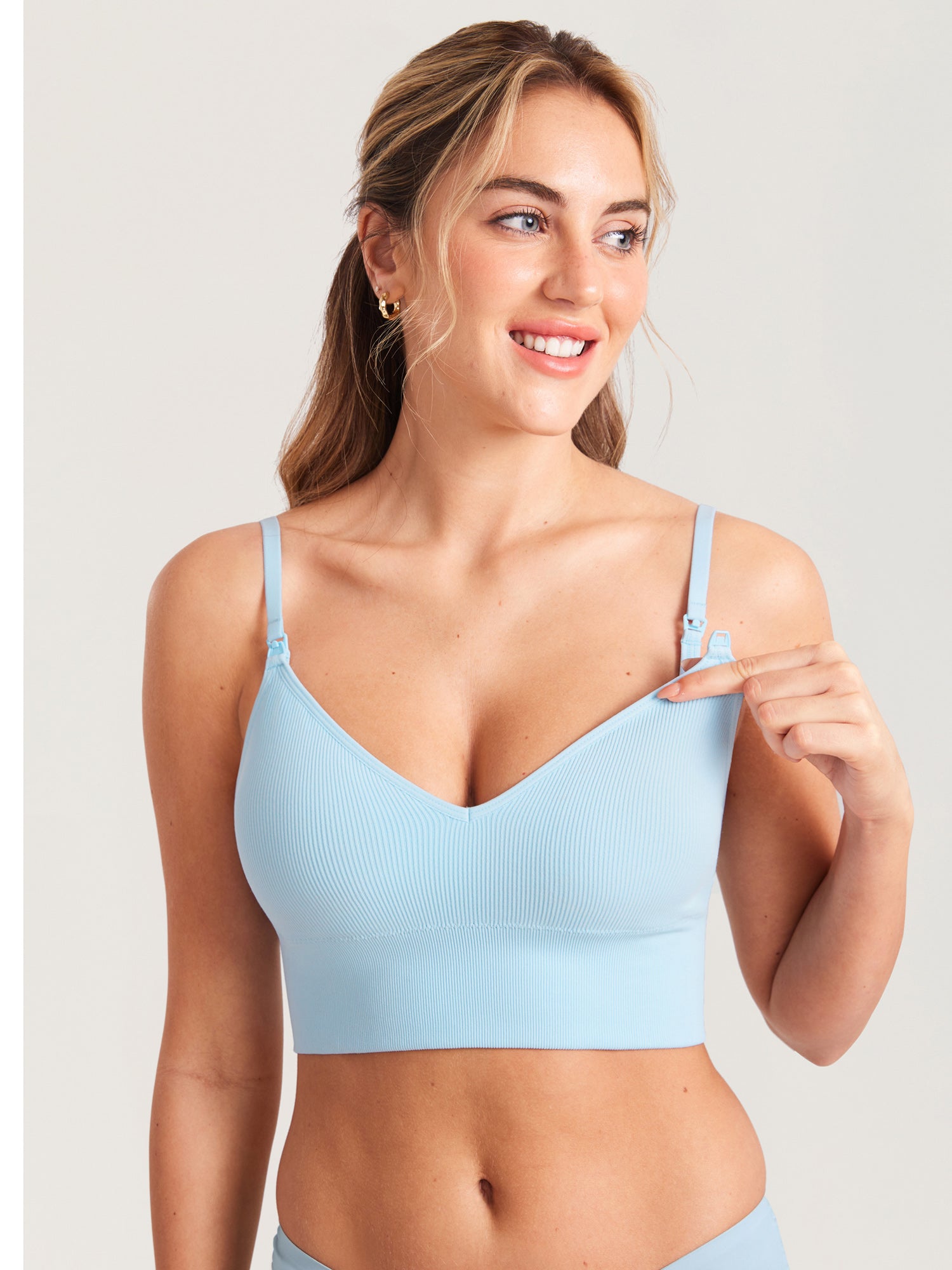 MOMANDA Women's Ribbed V Neck Nursing Bralette Iceland White