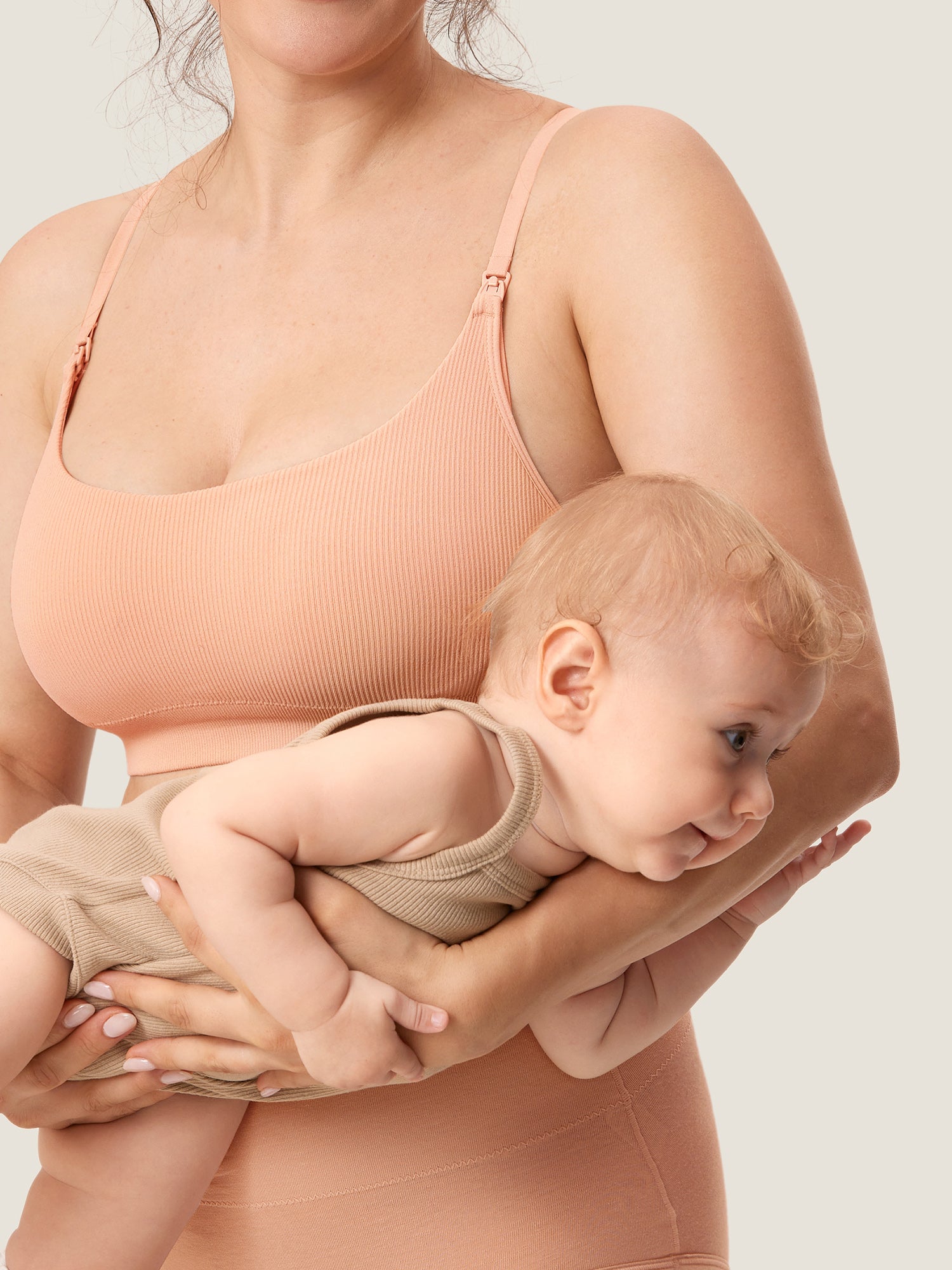 MOMANDA Women's Ribbed Scoop Nursing Bralette Grapefruit Orange