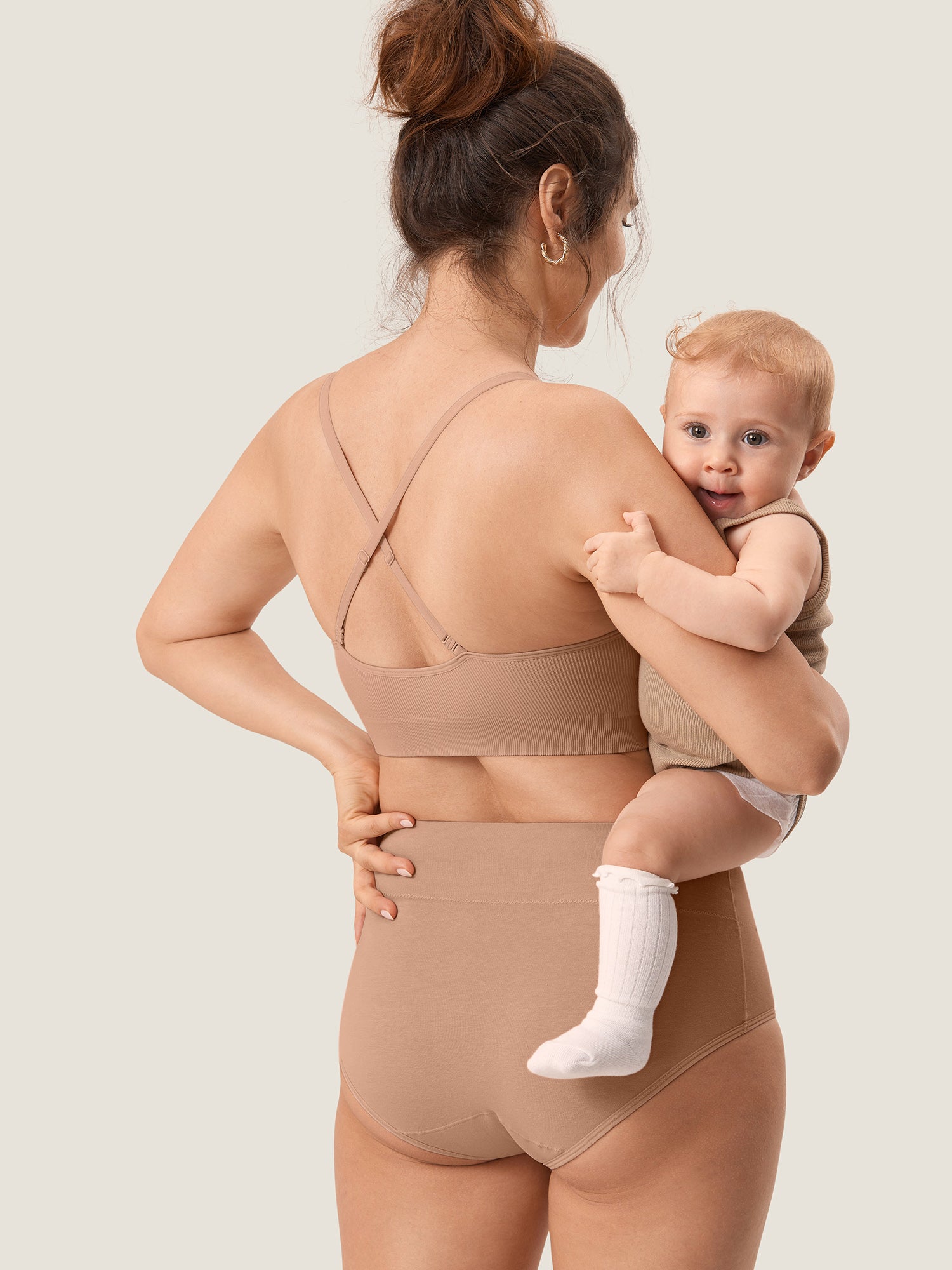 MOMANDA Women's Ribbed Scoop Nursing Bralette Gravel Beige