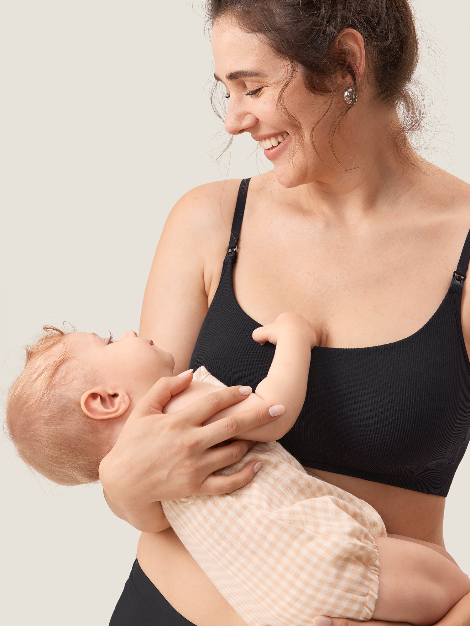 MOMANDA Women's Ribbed Scoop Nursing Bralette Gravel Beige