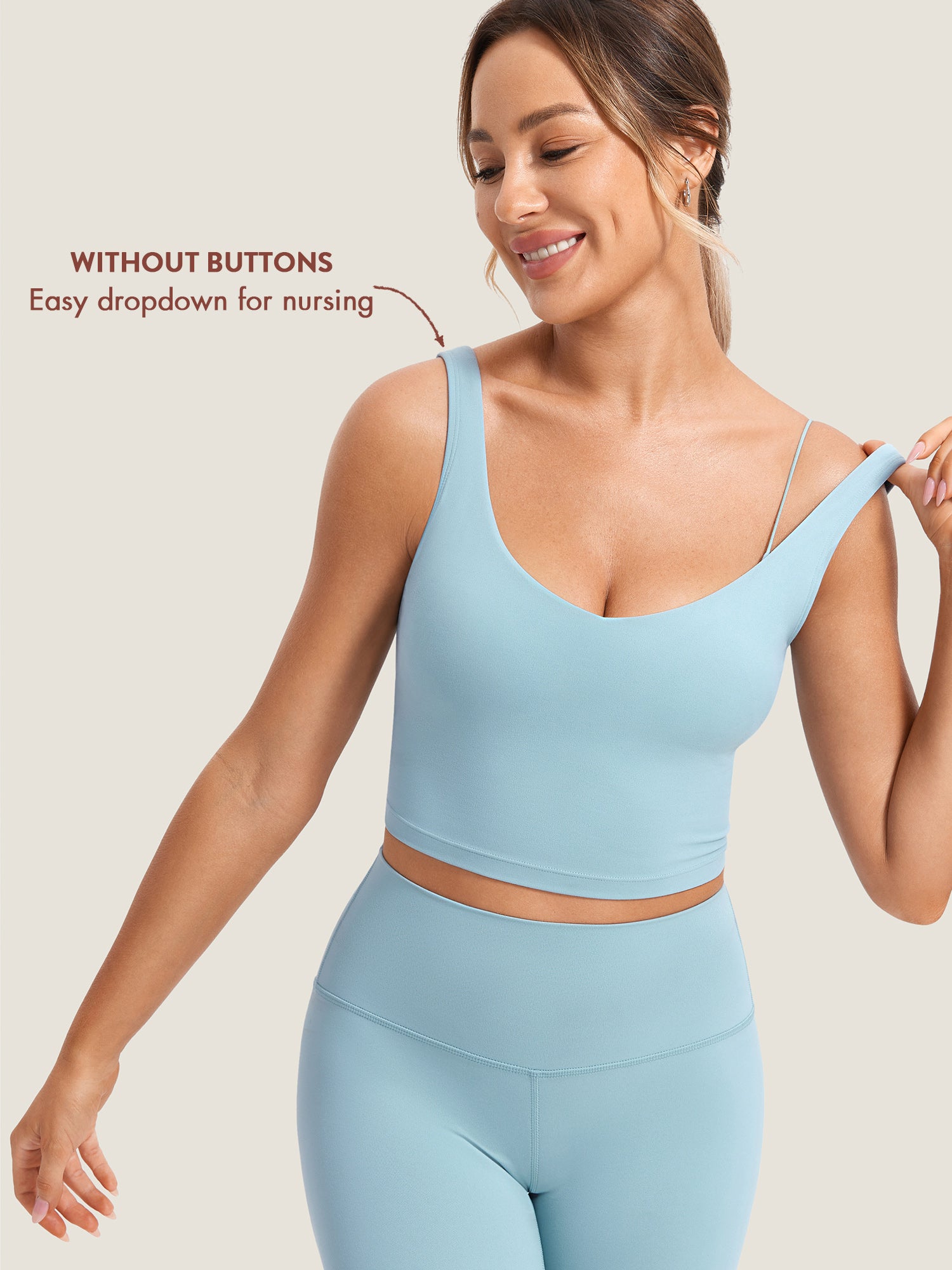 MOMANDA Women's Natrelax® Nursing Crop Tank Top - V Neck Pure Blue