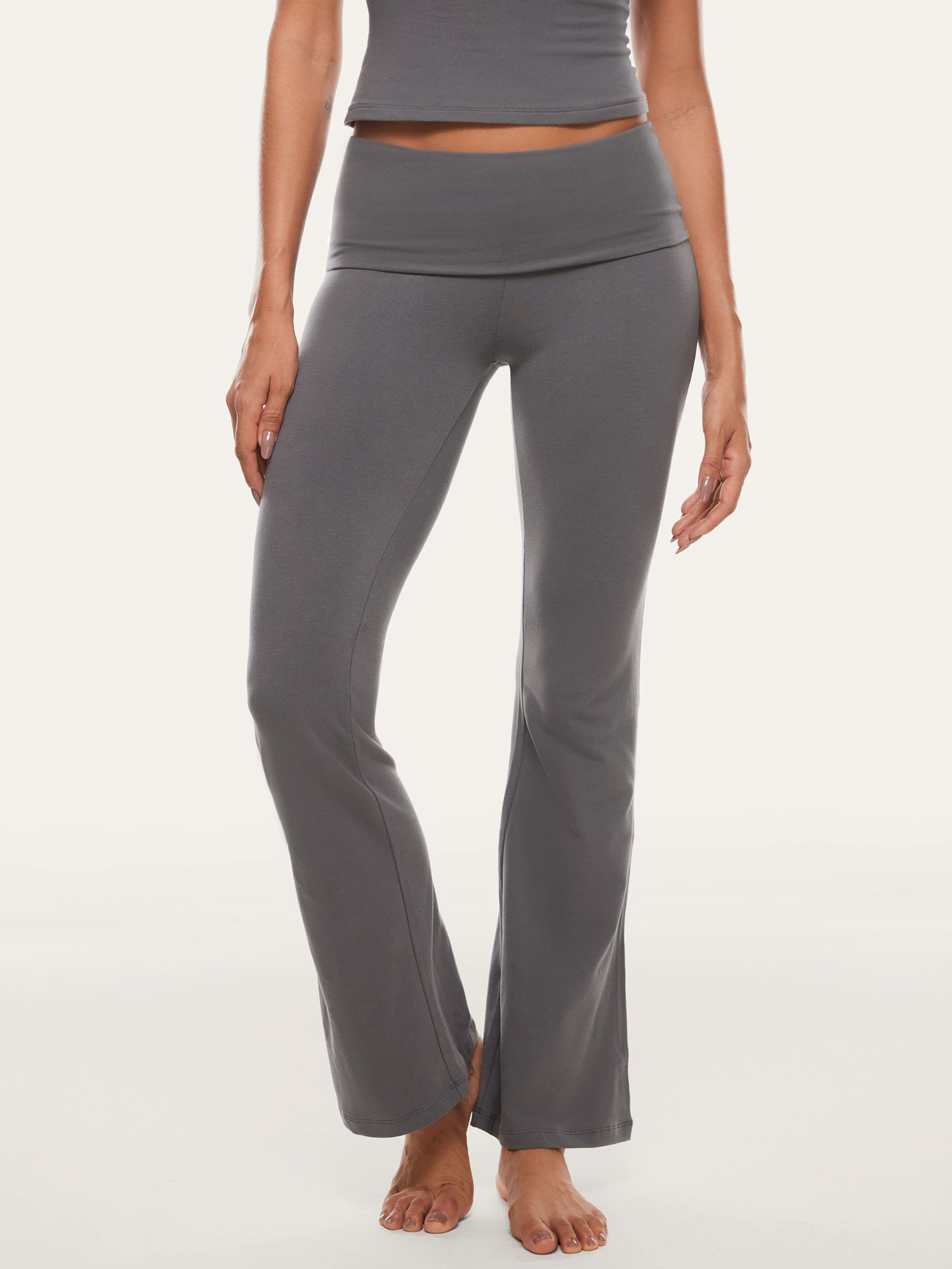 Cotton Fold Over Flared Leggings