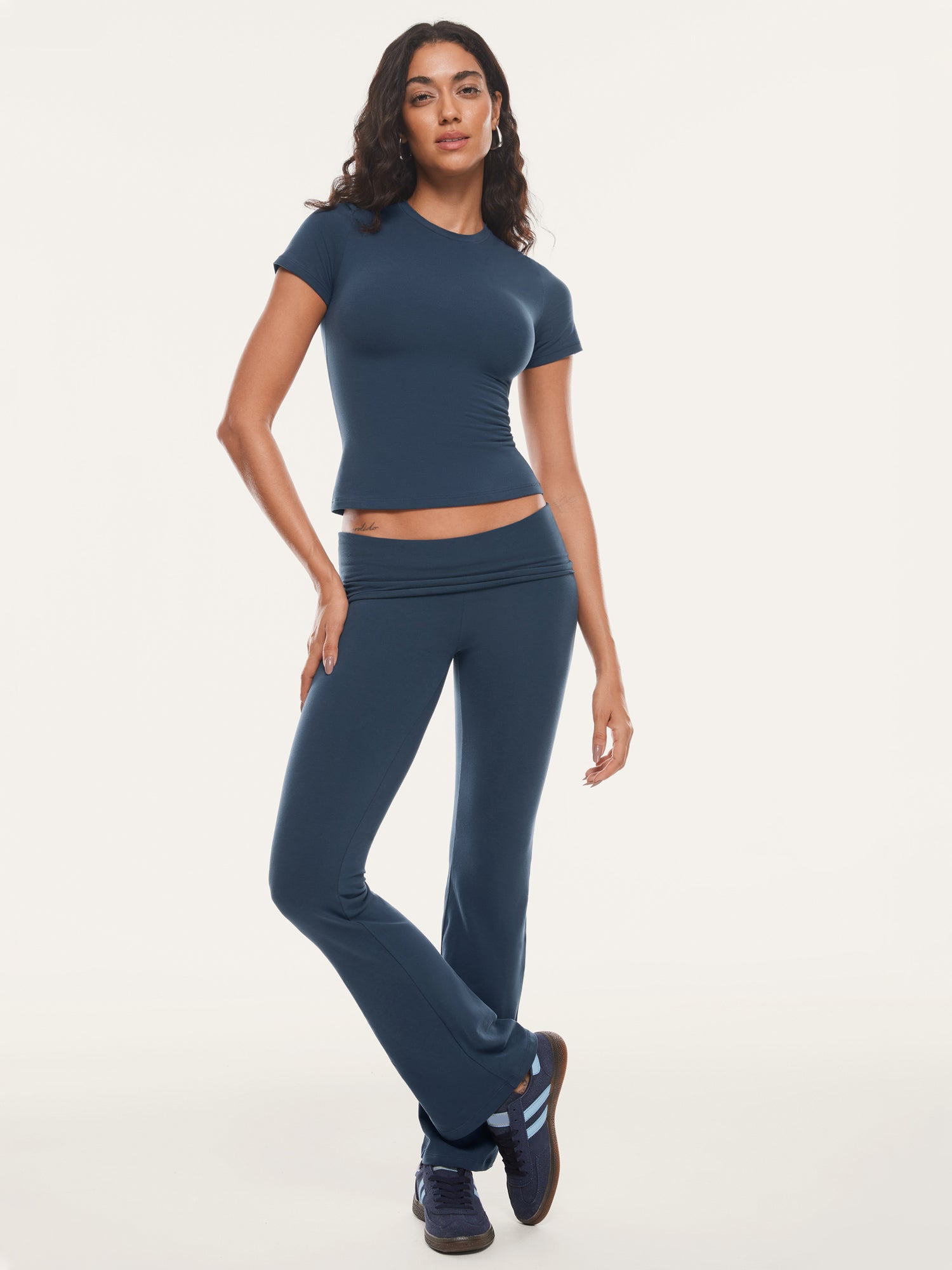 Cotton Fold Over Flared Leggings
