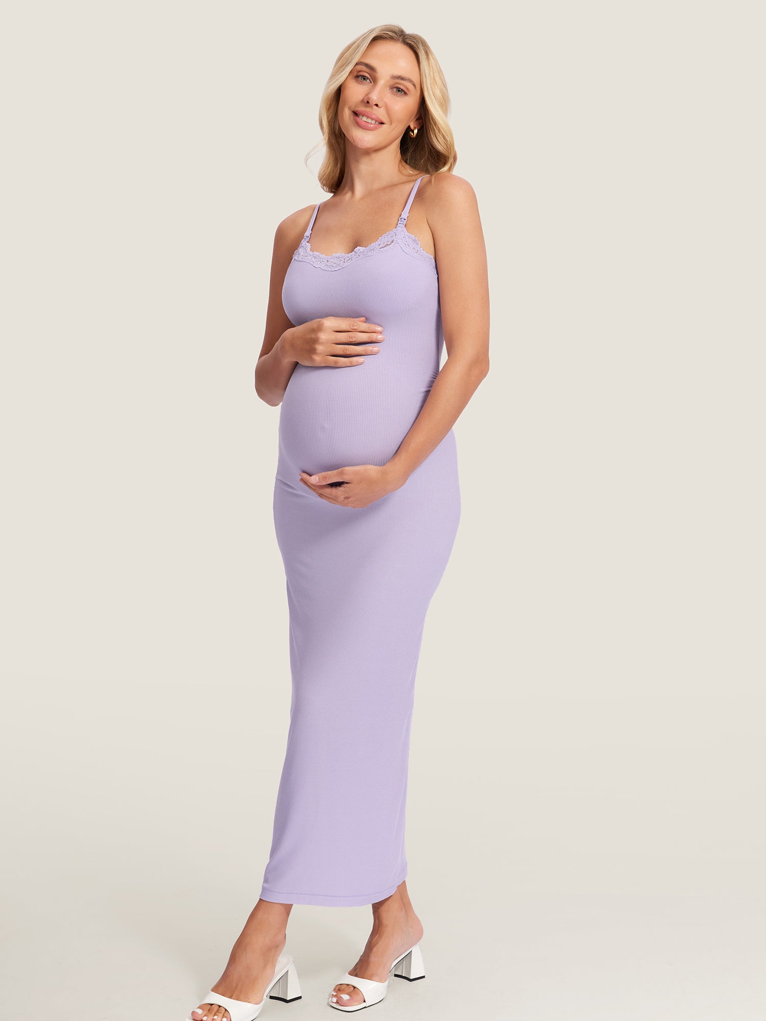 Lacy Ribbed Maternity & Nursing Dress Dreamy Purple