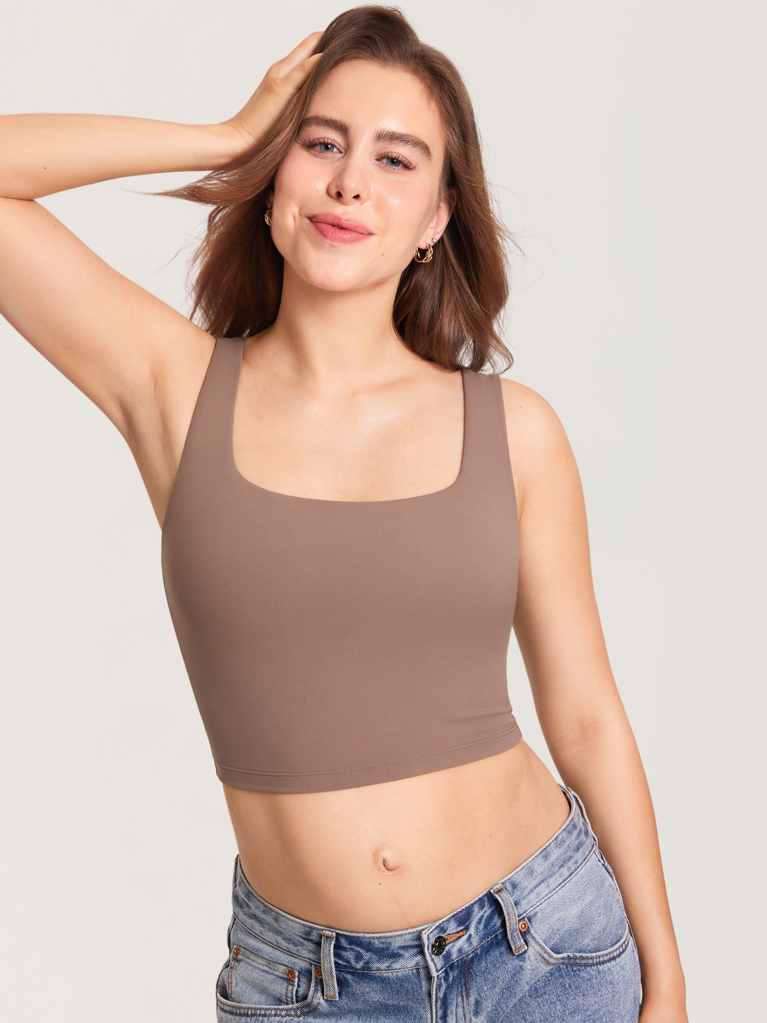 MOMANDA Women's Natrelax® Pumping Crop Tank Top Croissant Brown