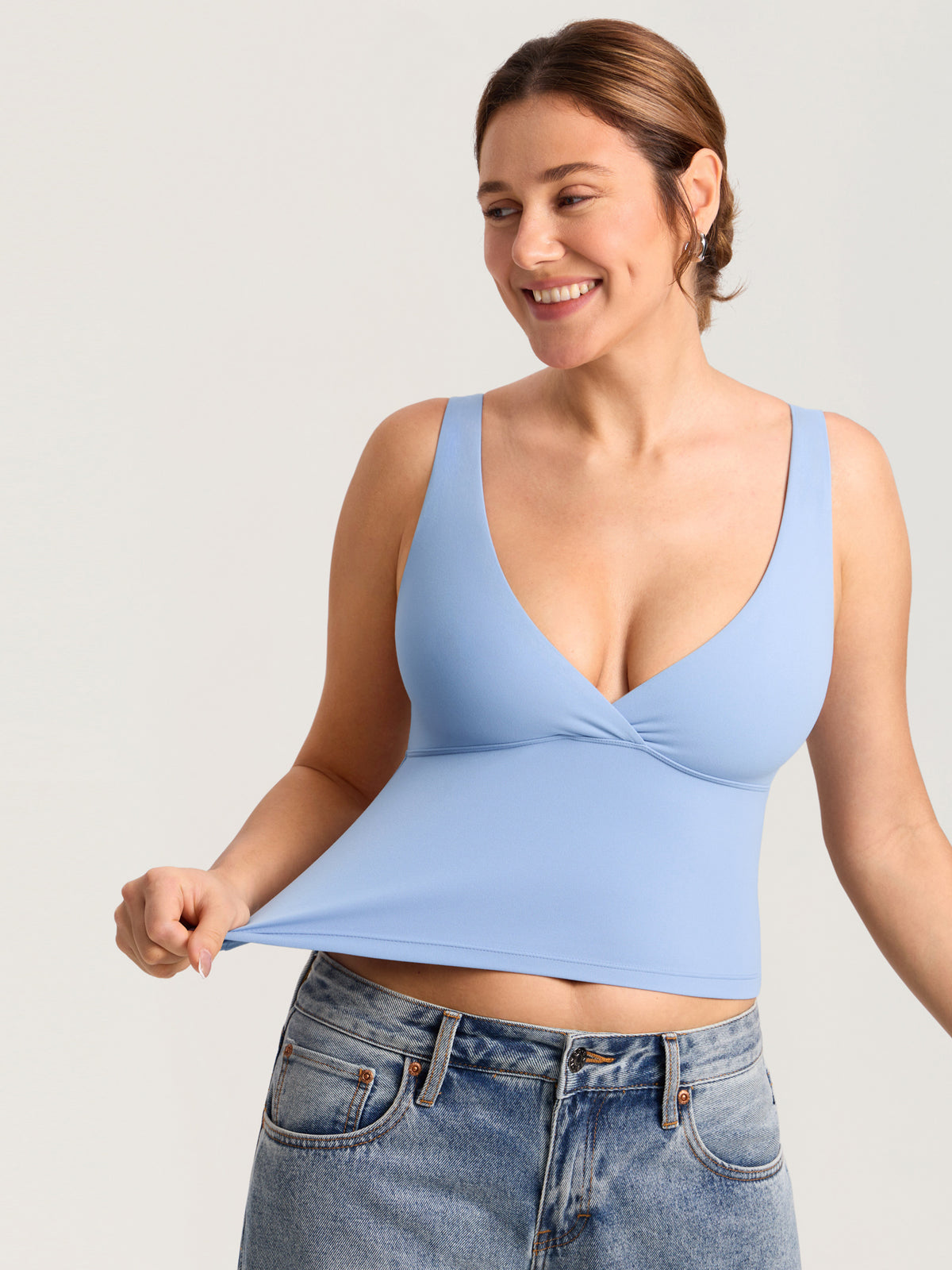 MOMANDA Natrelax® Crossover Nursing Crop Tank Top Moonlight Blue @model_info:MOM3
