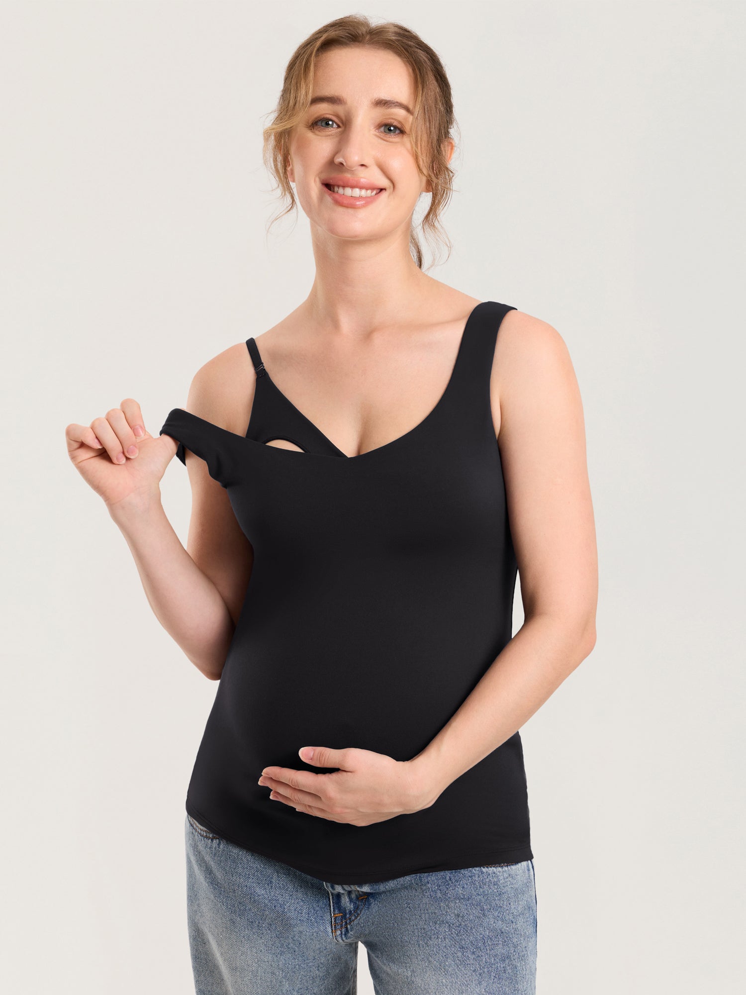 MOMANDA Naterlax® V Neck Nursing Tank Top Hot Fudge Brown