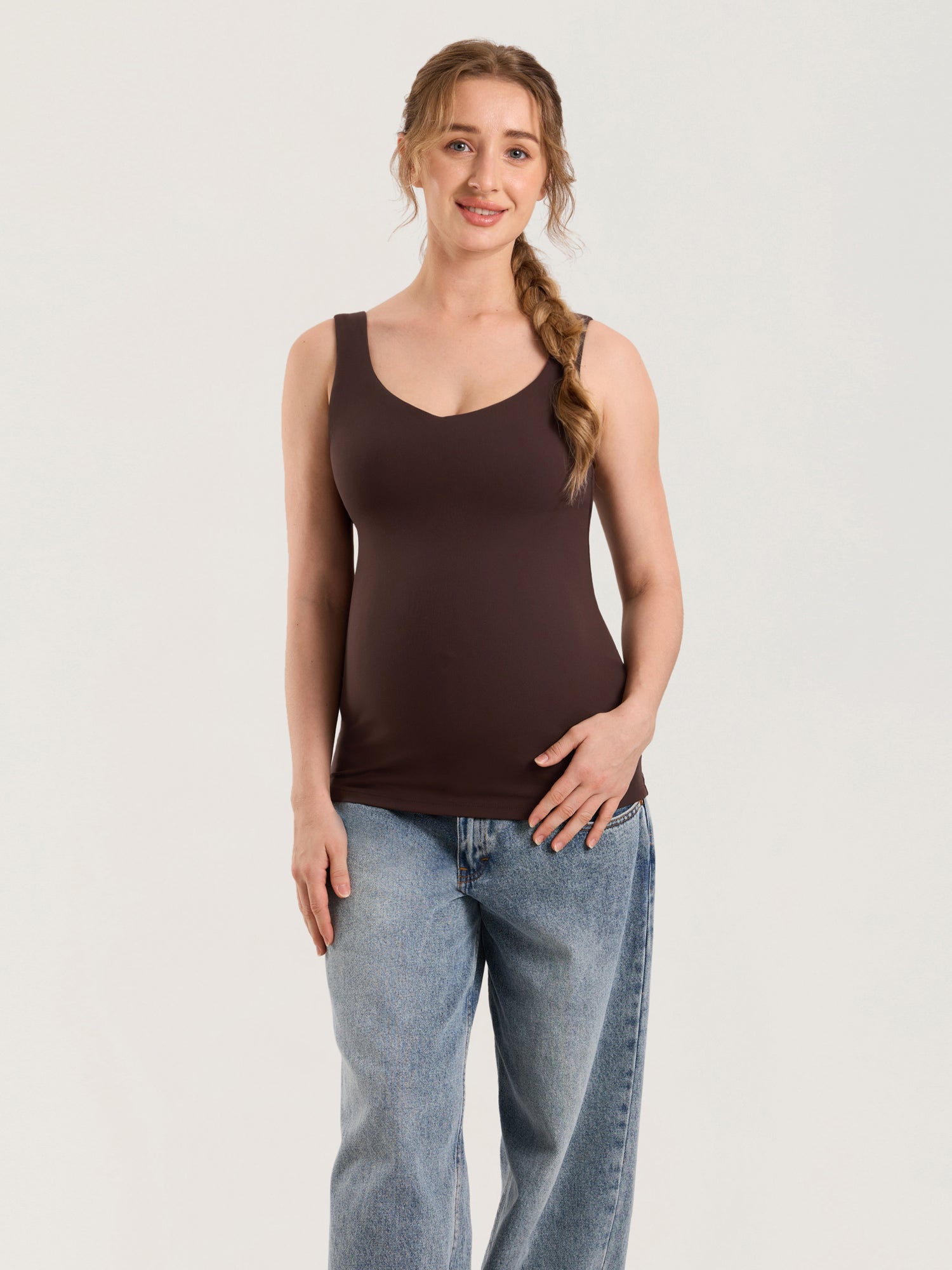 MOMANDA Naterlax® V Neck Nursing Tank Top Hot Fudge Brown