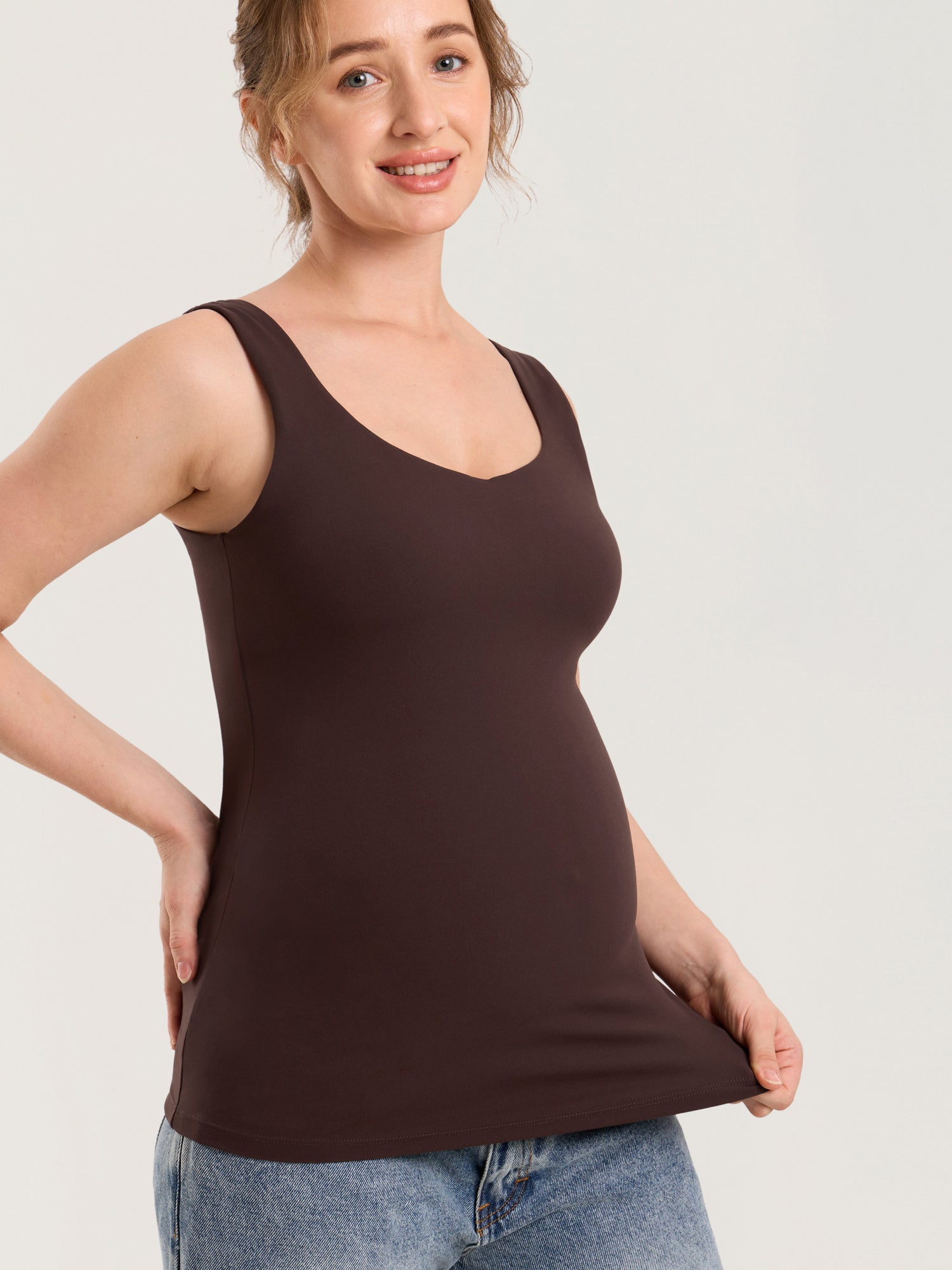 MOMANDA Naterlax® V Neck Nursing Tank Top Hot Fudge Brown