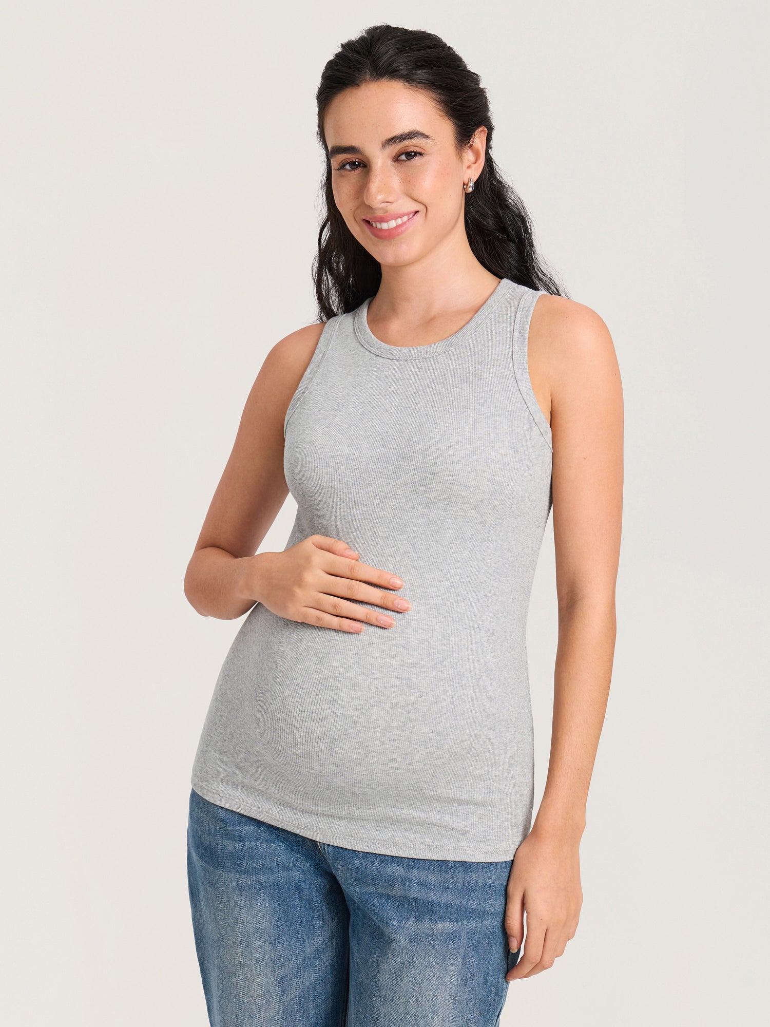 Cotton Rib Crew Neck Maternity Tank Top
