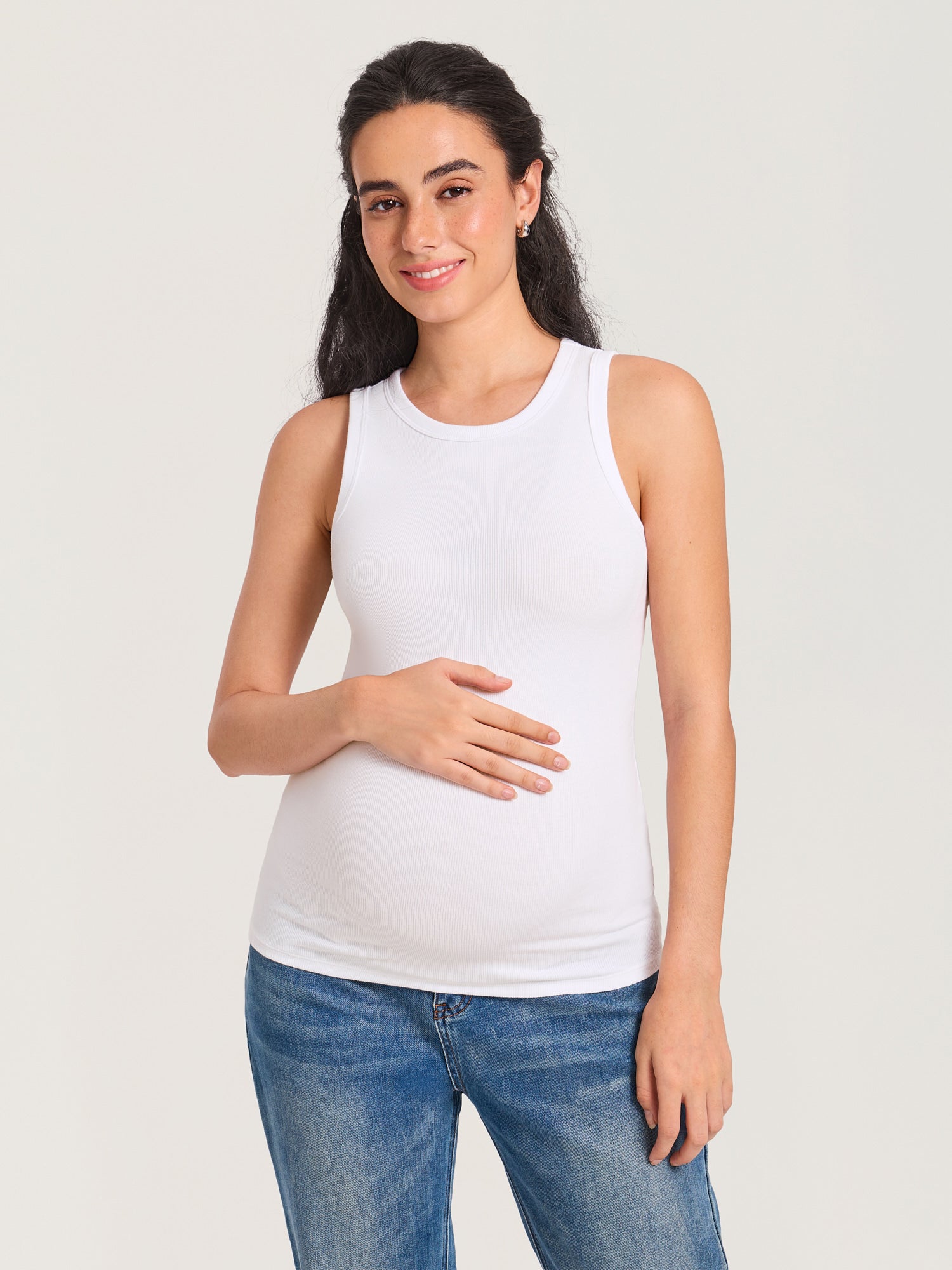 Cotton Rib Crew Neck Maternity Tank Top