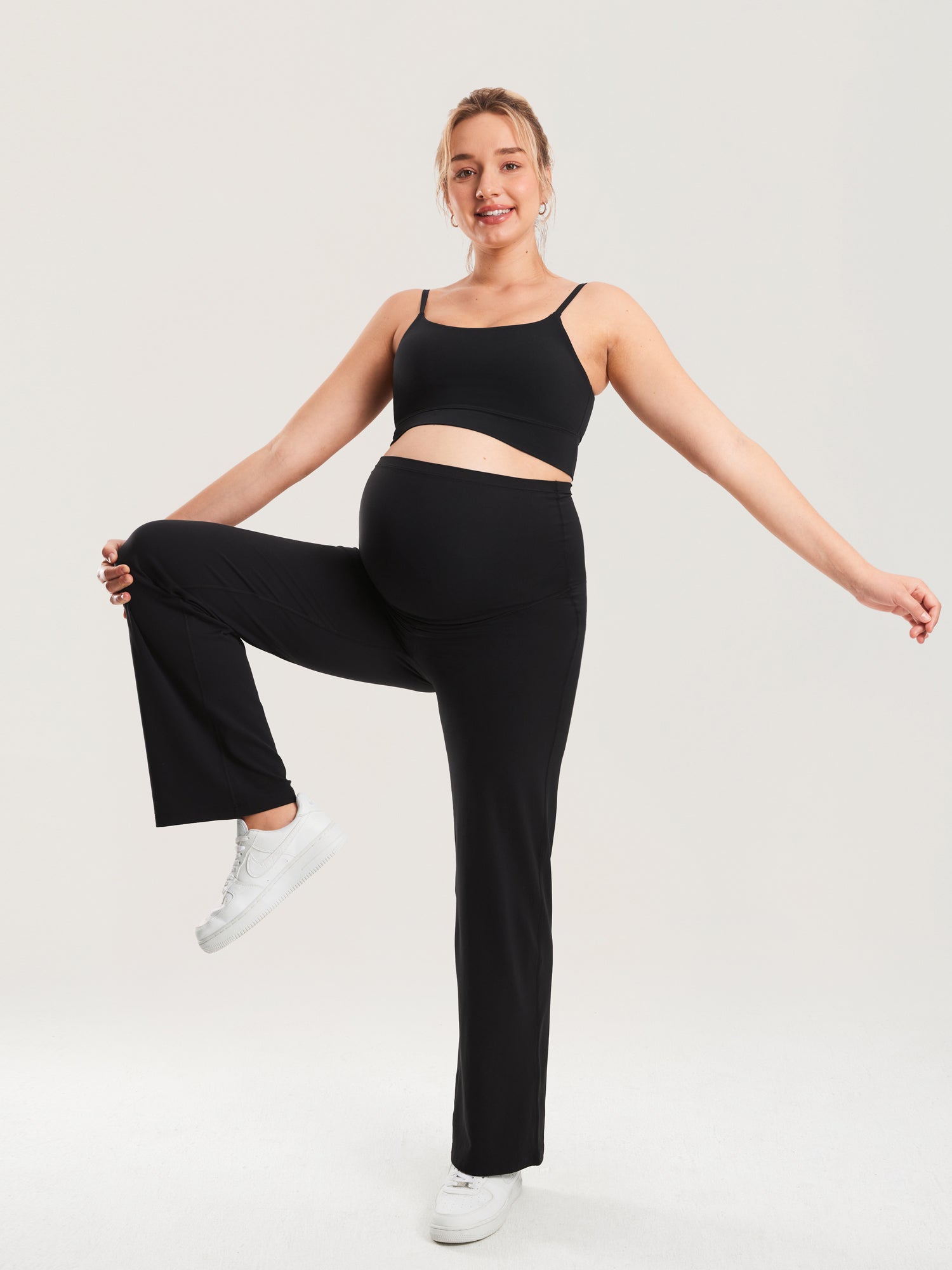 MOMANDA Women's Maternity Wide Leg Pants 31" - Super High Waisted Black