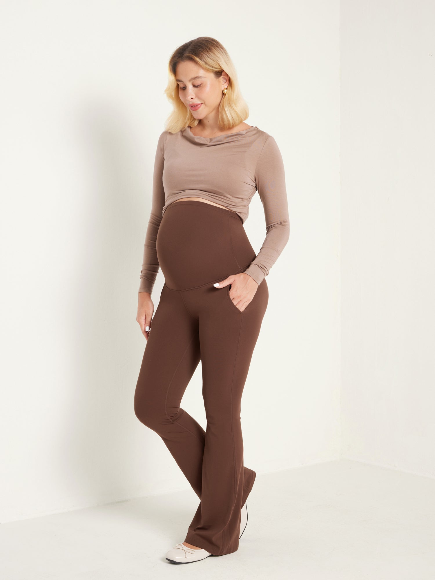 Women's Natrelax®  Maternity Flare Leggings With Pockets Natrelax 25'' Red Merlot