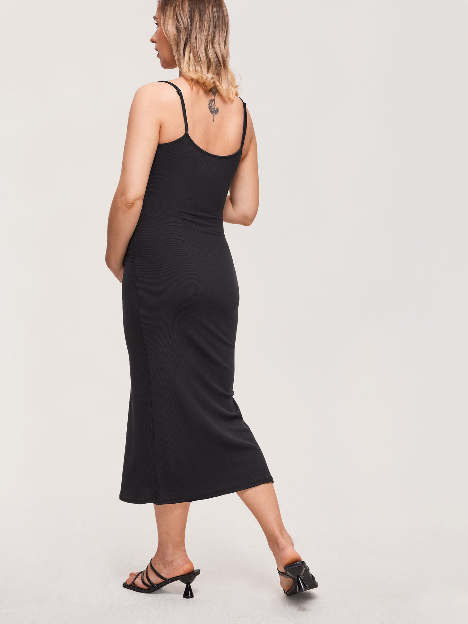 Square Neck Ribbed Maternity Dress