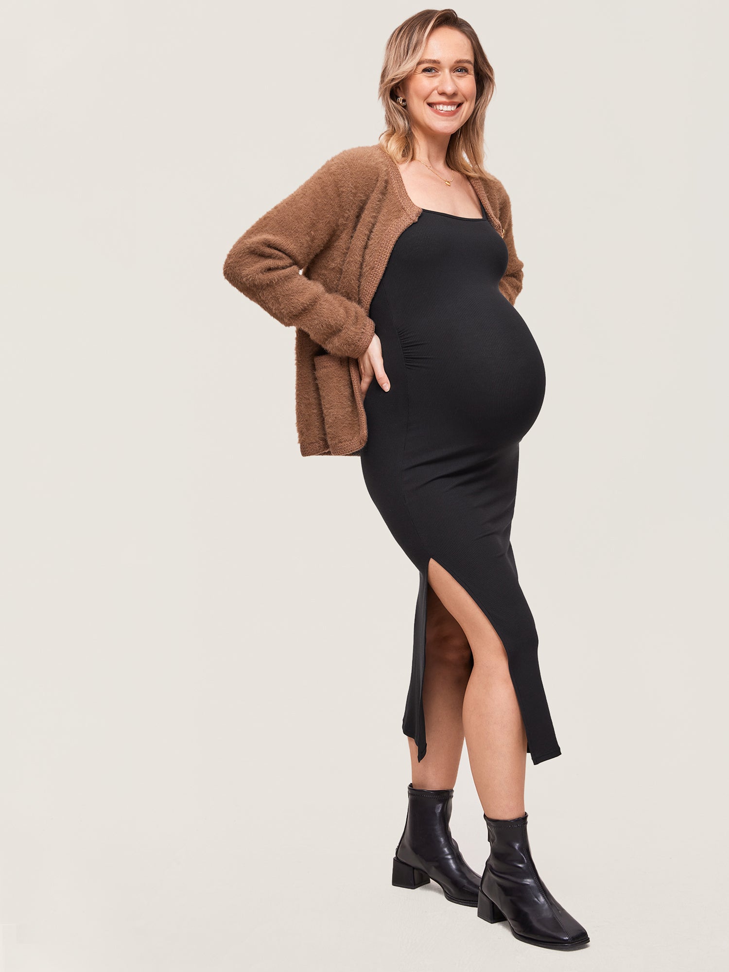 Square Neck Ribbed Maternity Dress