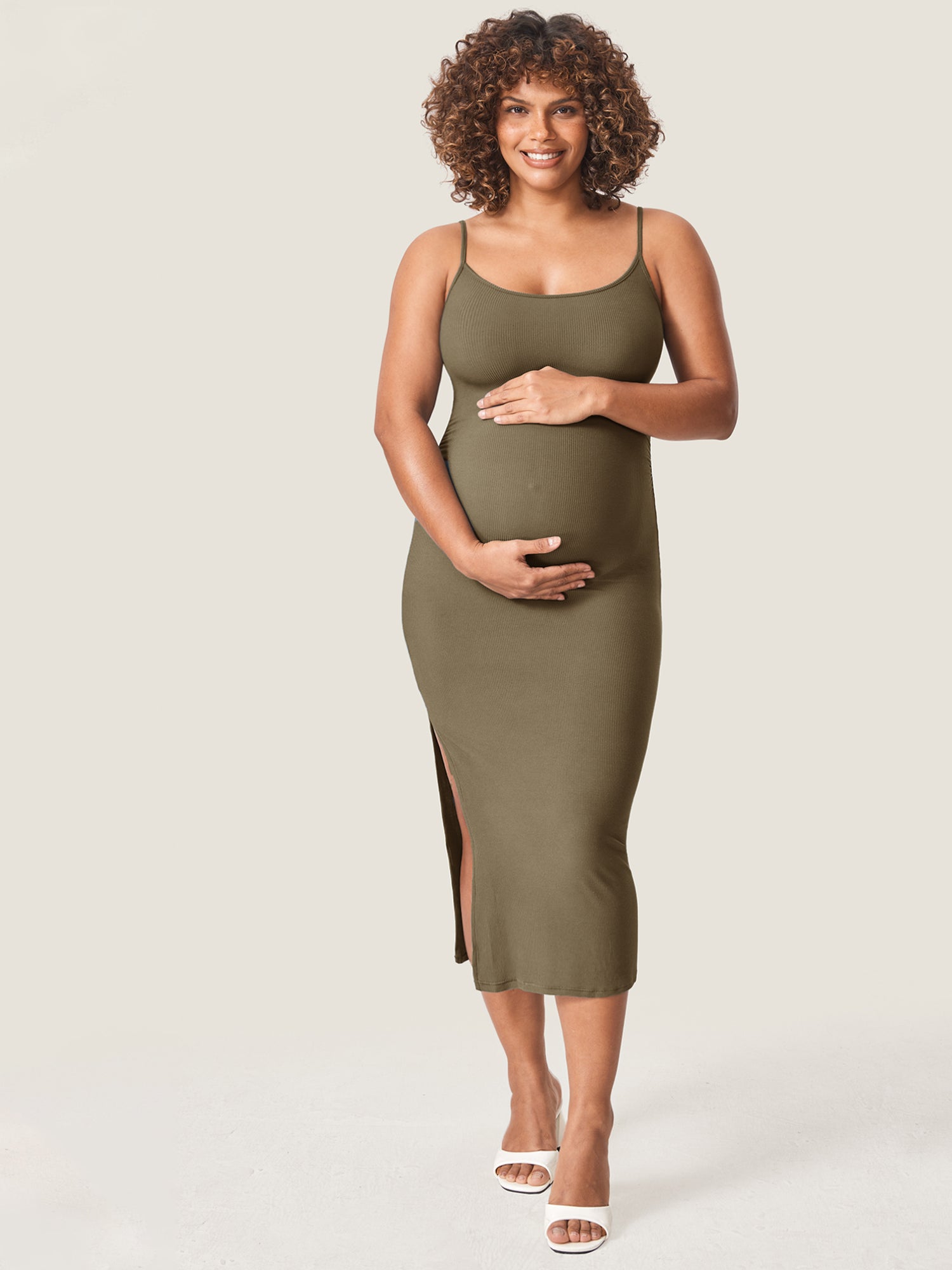 Square Neck Ribbed Maternity Dress