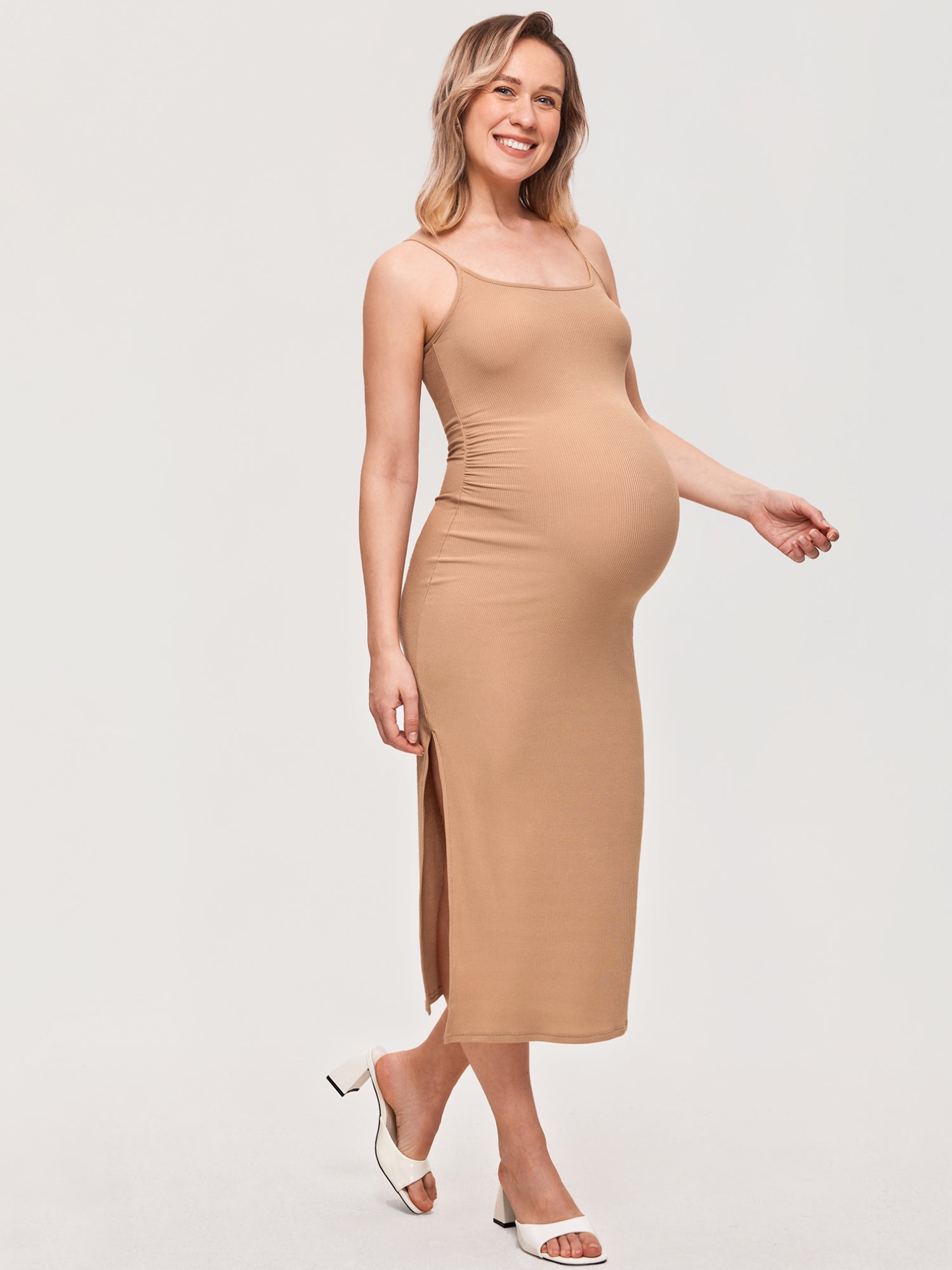 Square Neck Ribbed Maternity Dress