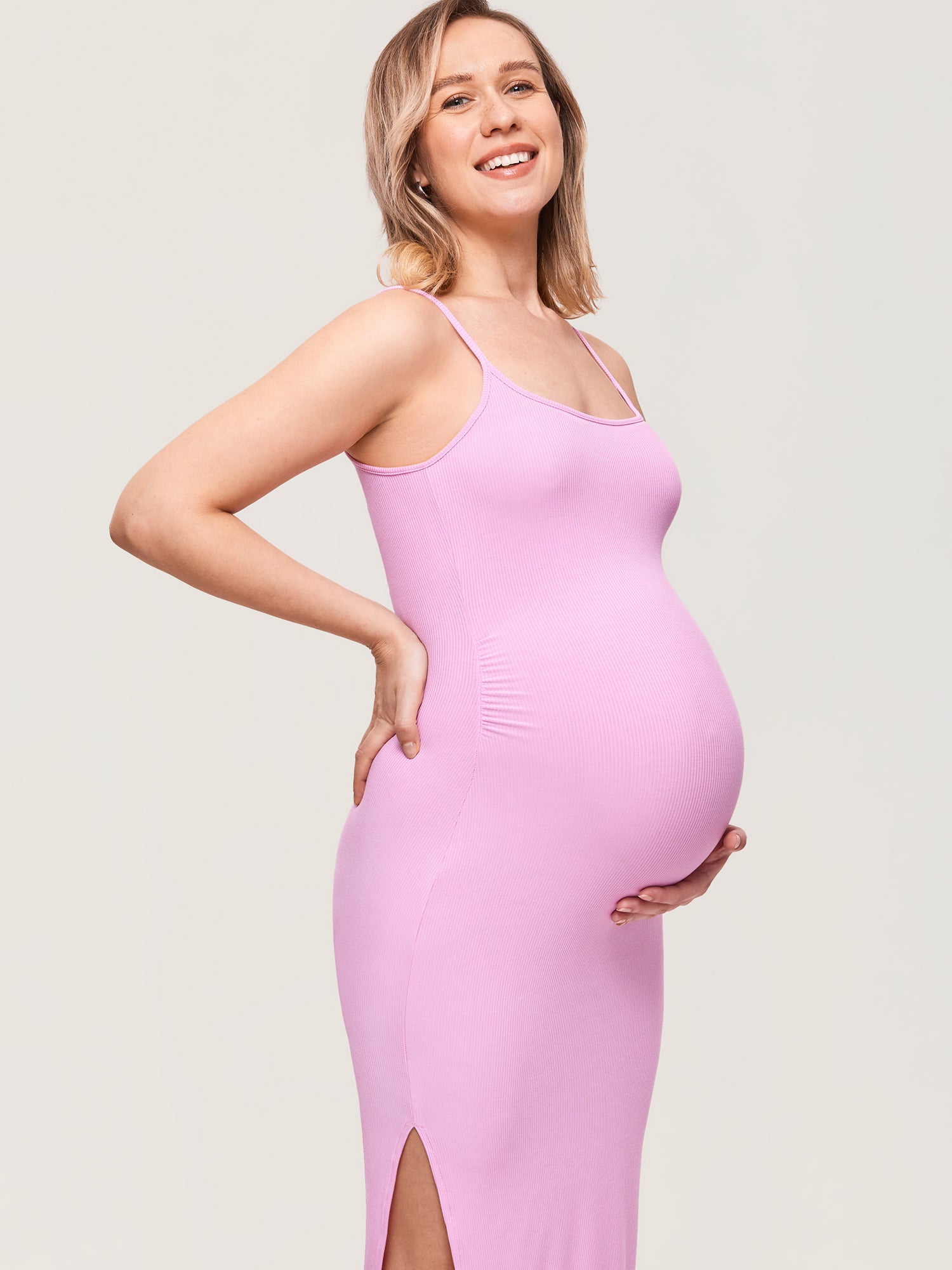 Square Neck Ribbed Maternity Dress