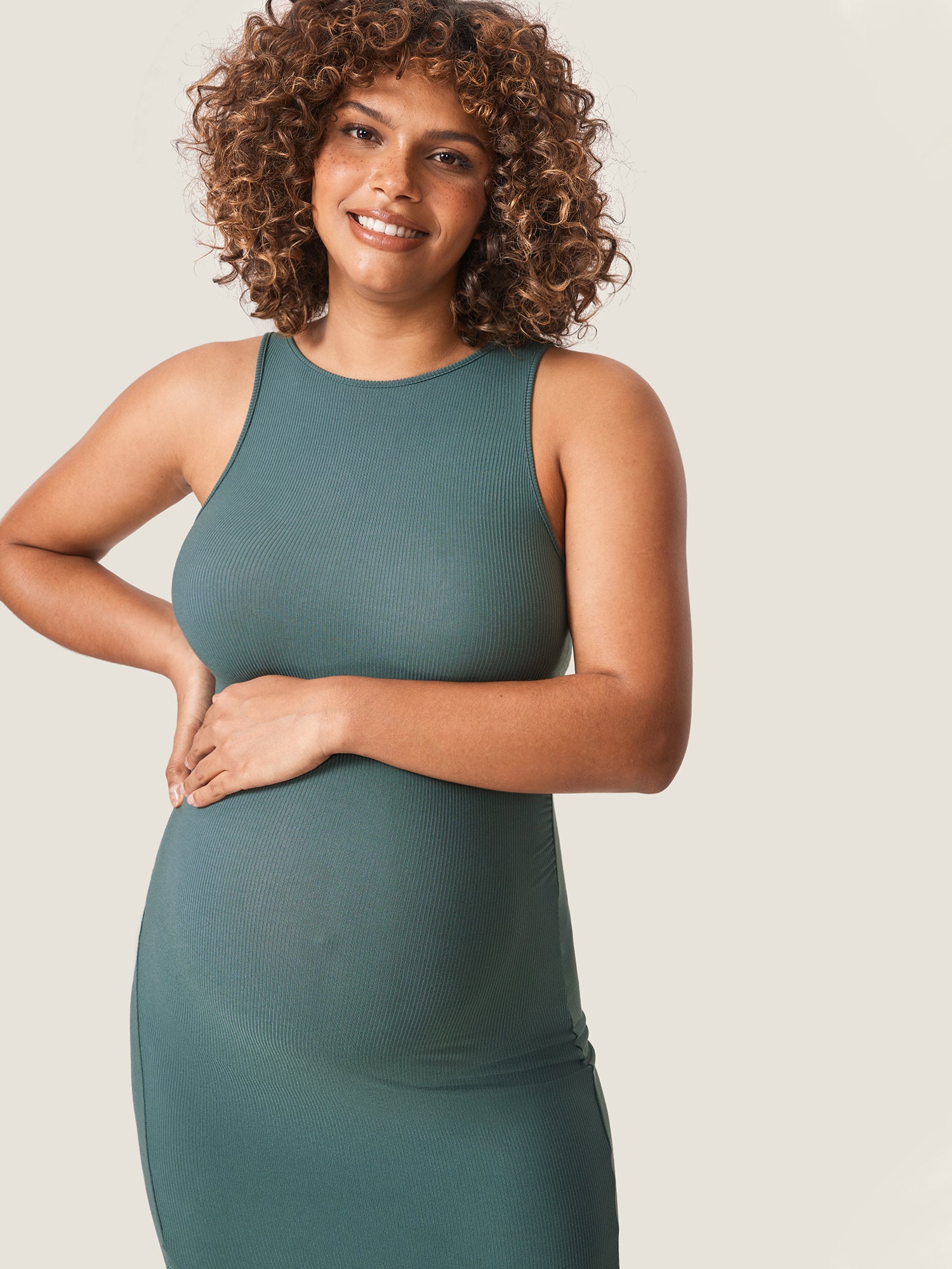 Halter Neck Ribbed Maternity Dress