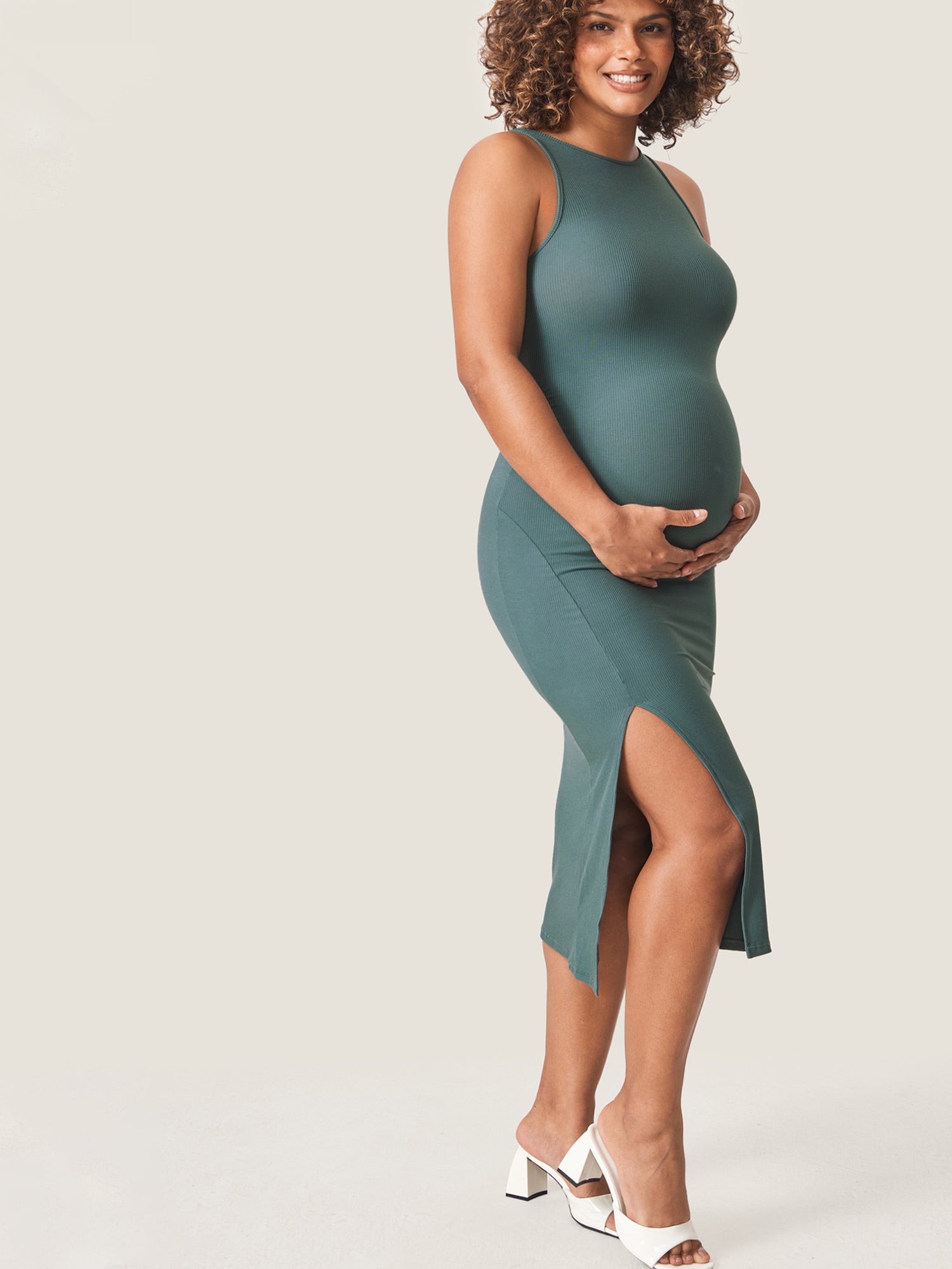 Halter Neck Ribbed Maternity Dress