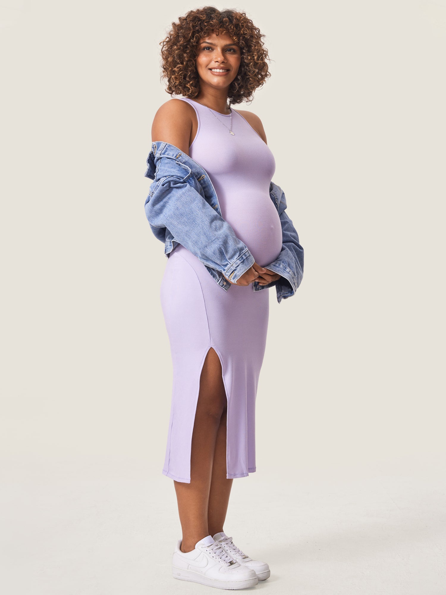 Halter Neck Ribbed Maternity Dress