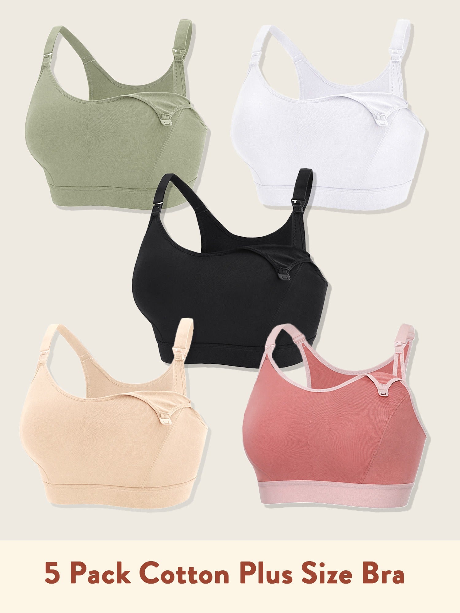 Confezione da 5 reggiseni taglie forti in cotone