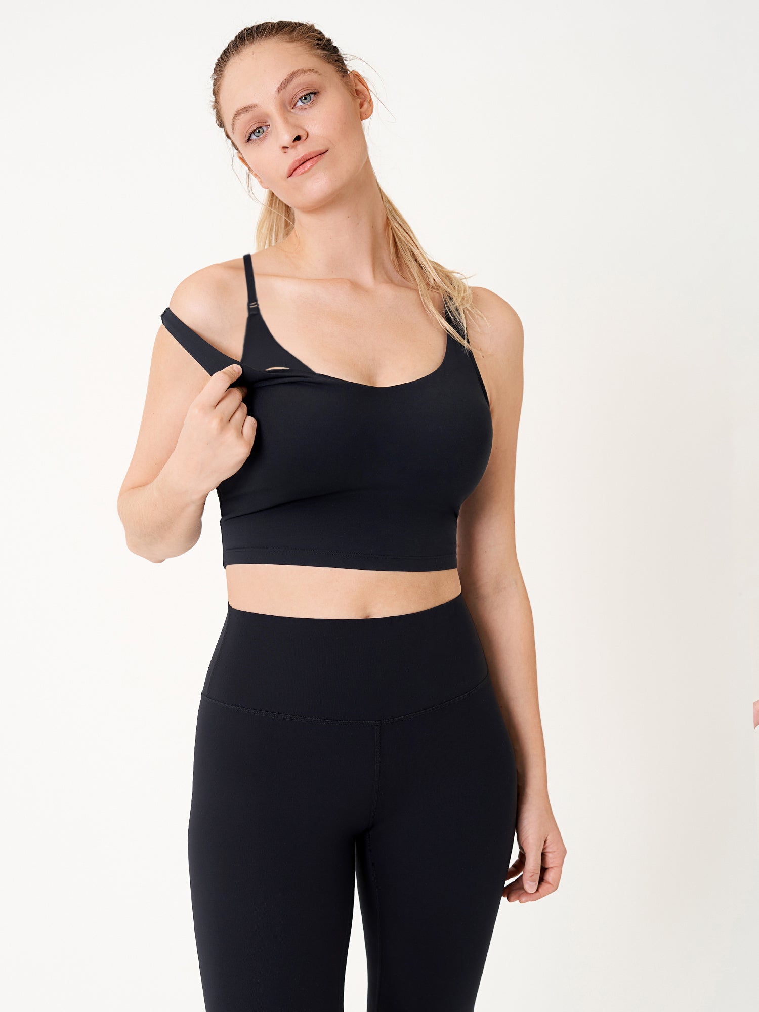 MOMANDA Women's Natrelax® Nursing Crop Tank Top - V Neck Black