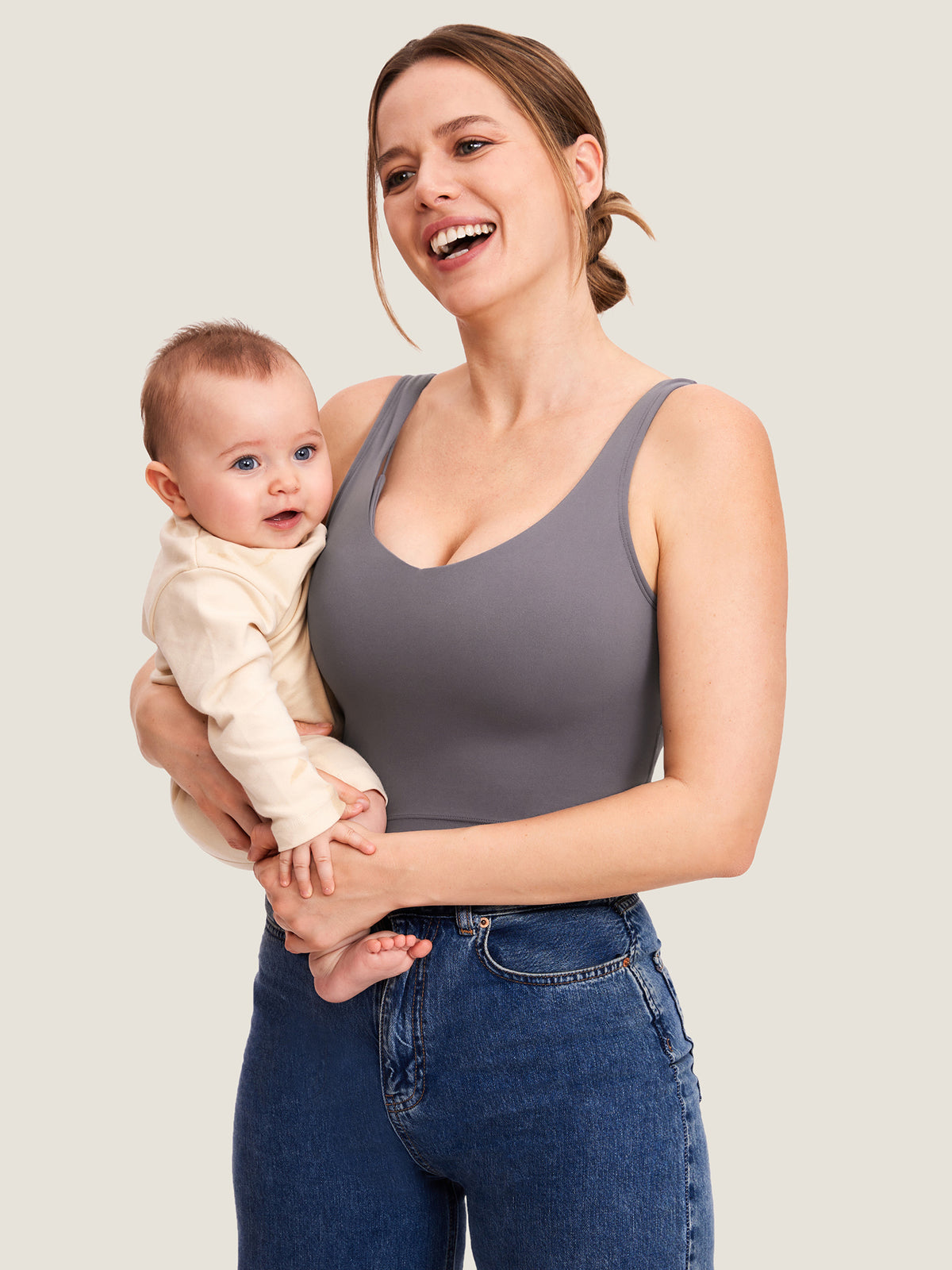 MOMANDA Women's Natrelax® Nursing Crop Tank Top - V Neck Tornado @model_info:R1