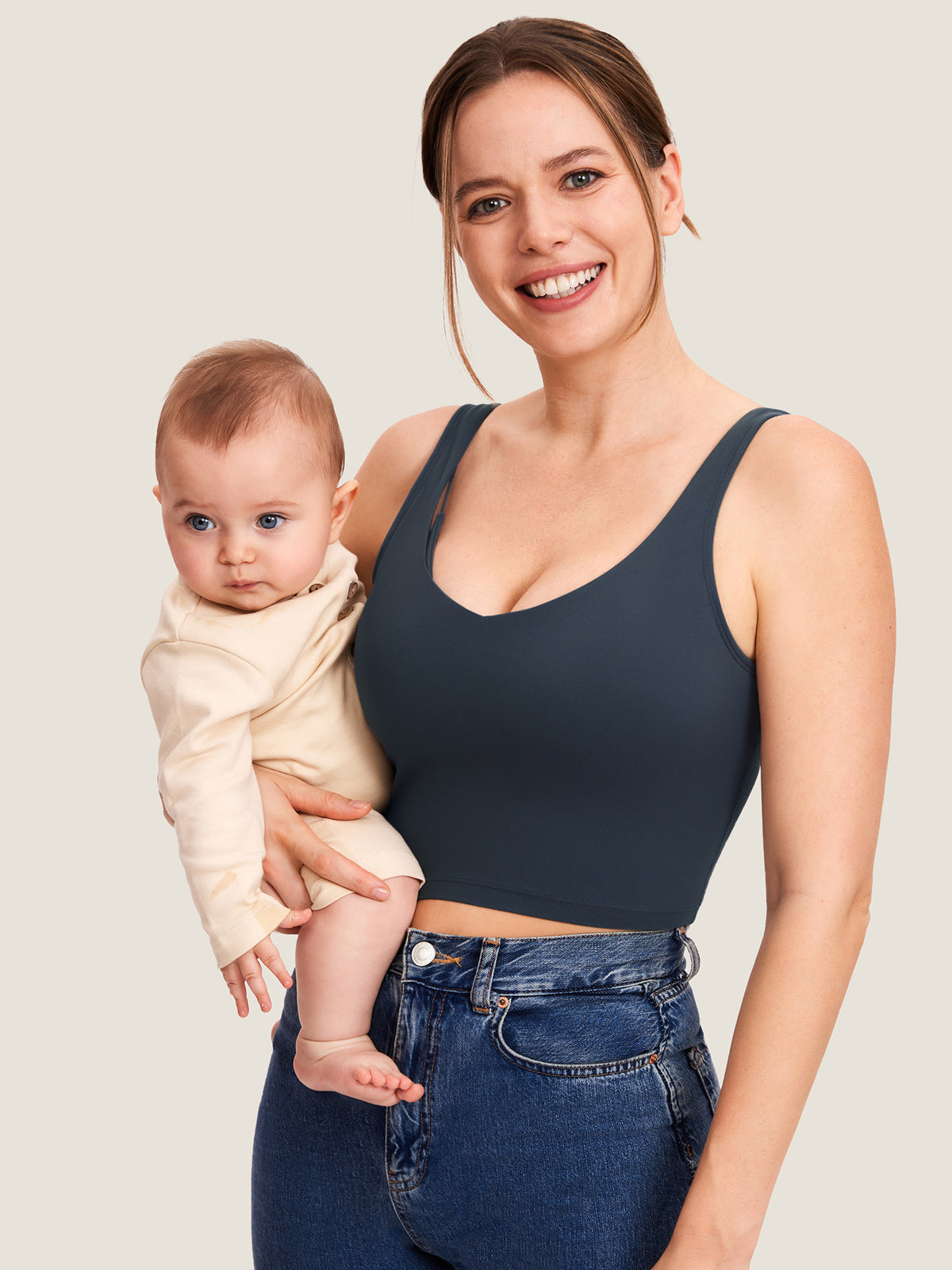 MOMANDA Women's Natrelax® Nursing Crop Tank Top - V Neck Twilight Blue @model_info:R2