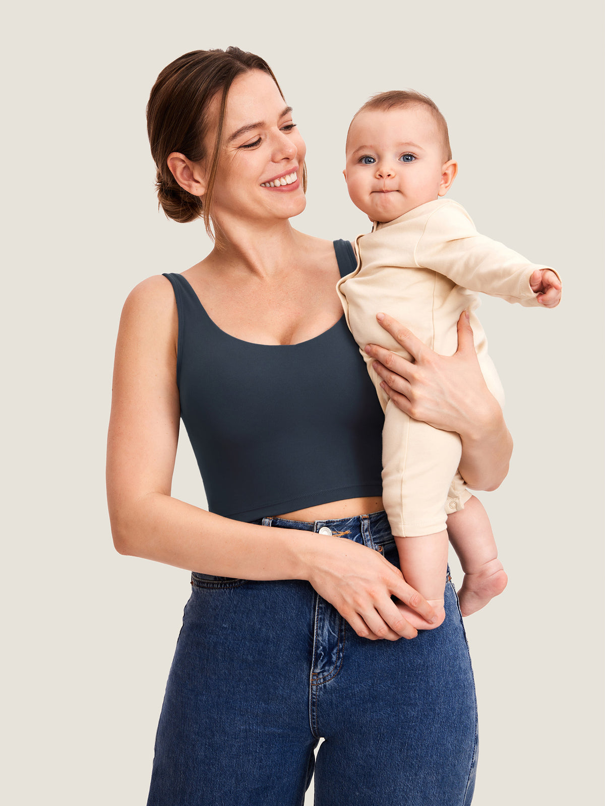 MOMANDA Women's Natrelax® Nursing Crop Tank Top - V Neck Twilight Blue @model_info:R3
