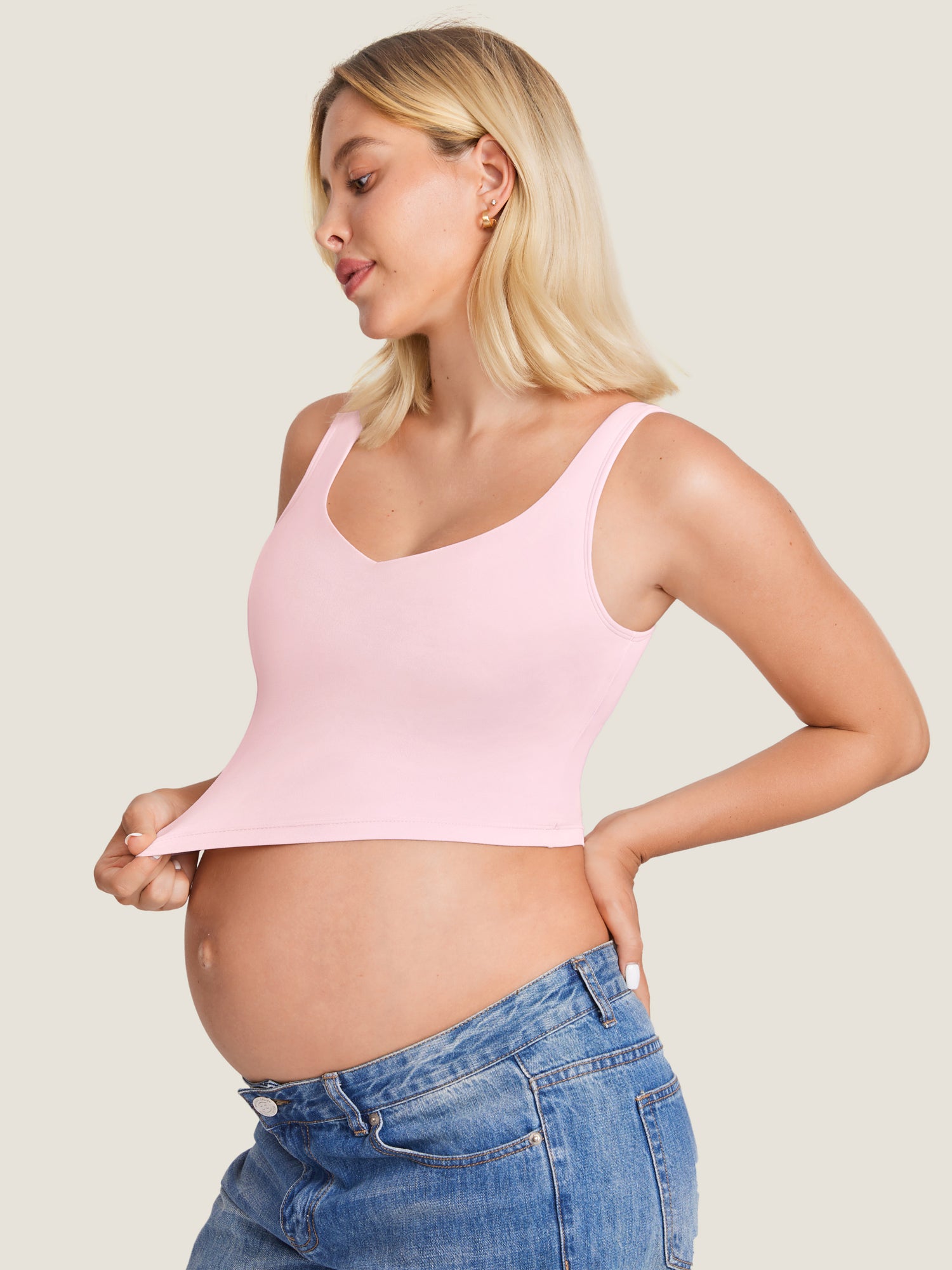 MOMANDA Women's Natrelax® Nursing Crop Tank Top - V Neck Strawberry Pink