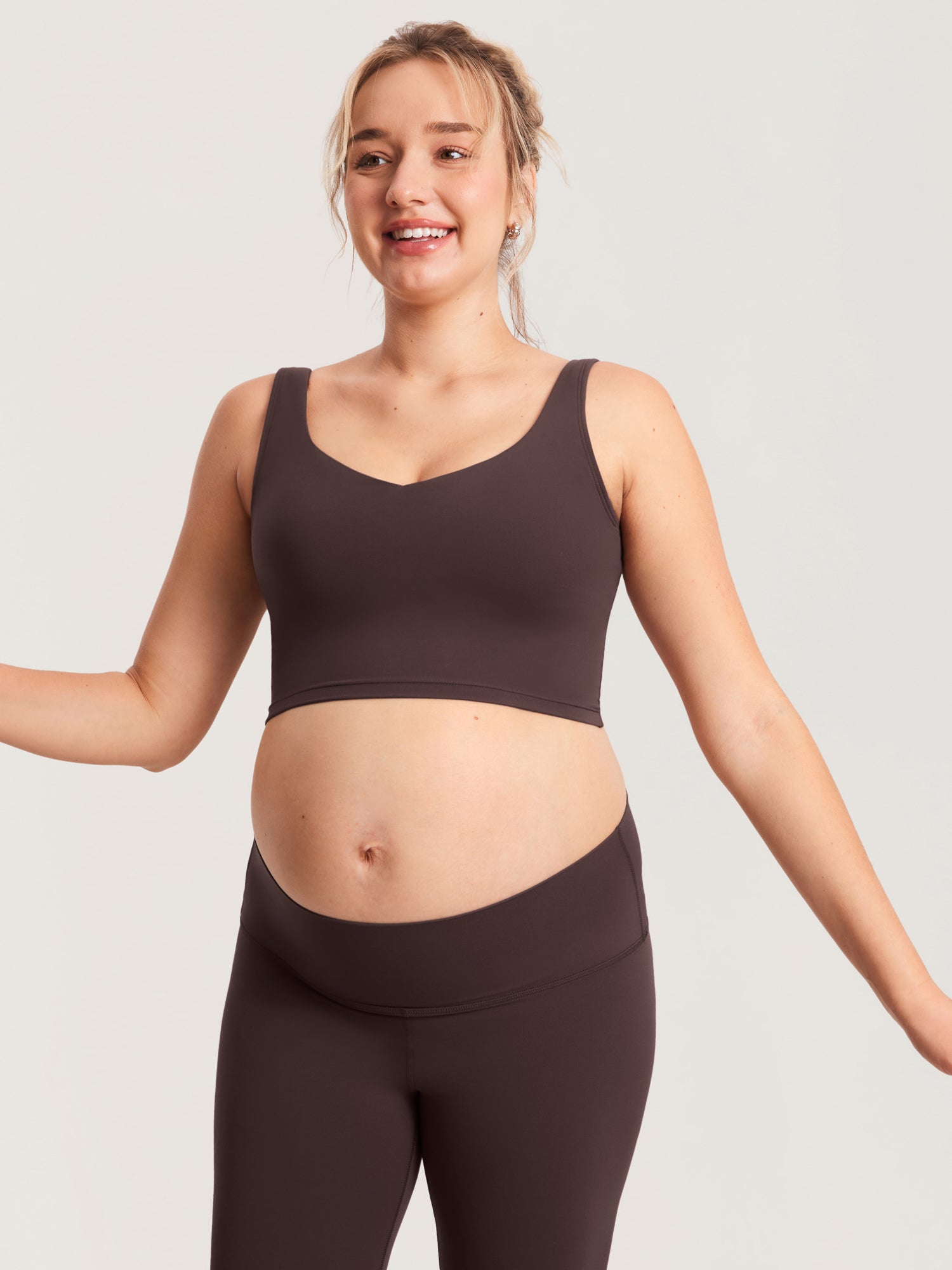 MOMANDA Women's Natrelax® Nursing Crop Tank Top - V Neck Hot Fudge Brown