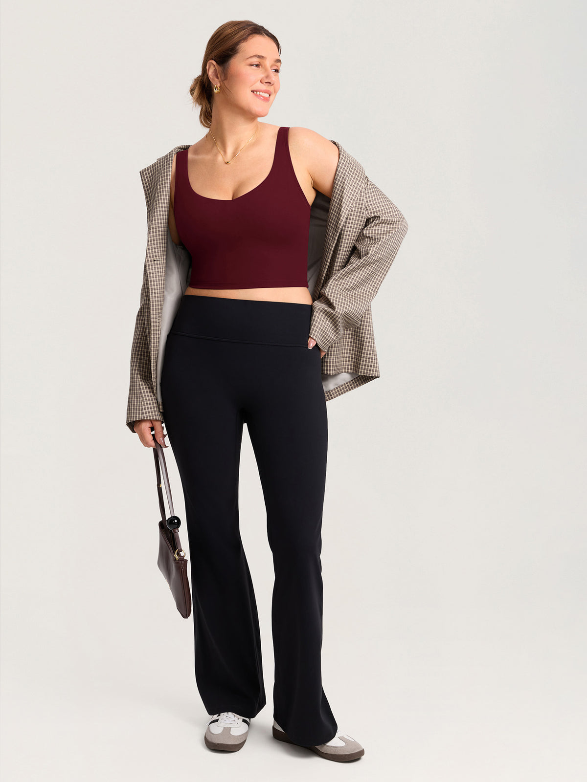 MOMANDA Women's Natrelax® Nursing Crop Tank Top - V Neck Red Merlot @model_info:MOM2