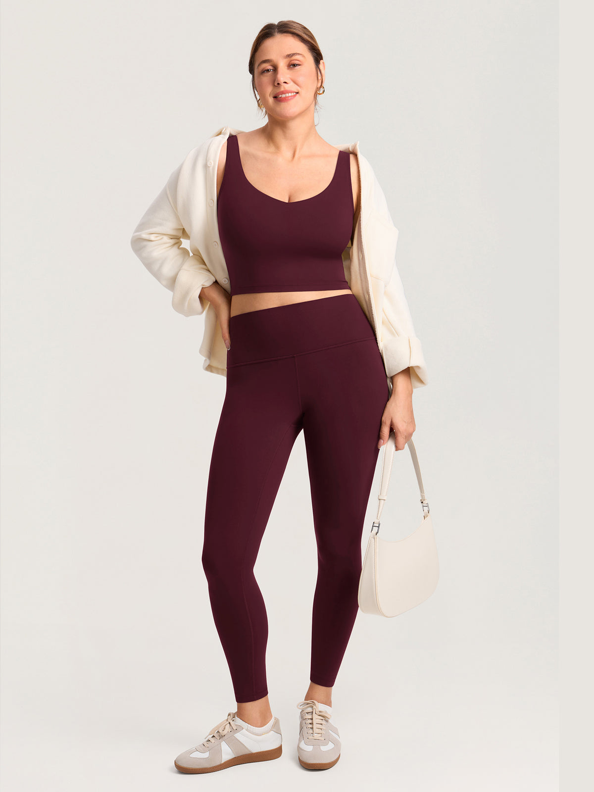 MOMANDA Women's Natrelax® Nursing Crop Tank Top - V Neck Ripe Plum @model_info:MOM3