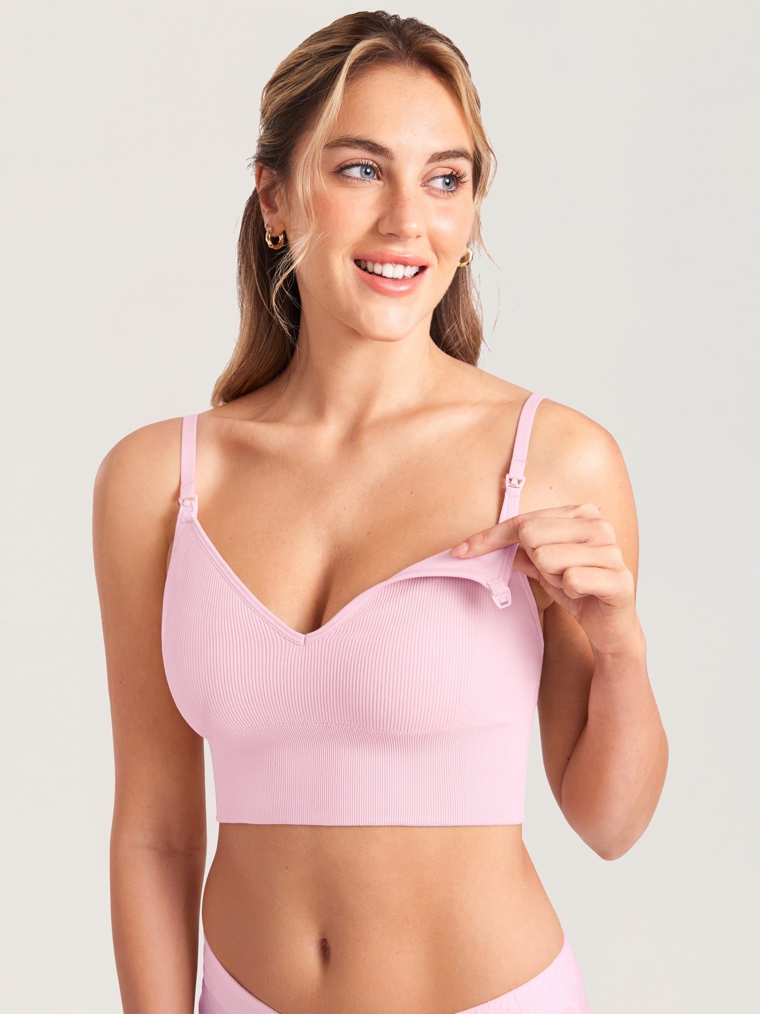 MOMANDA Women's Ribbed V Neck Nursing Bralette Sweet Pink