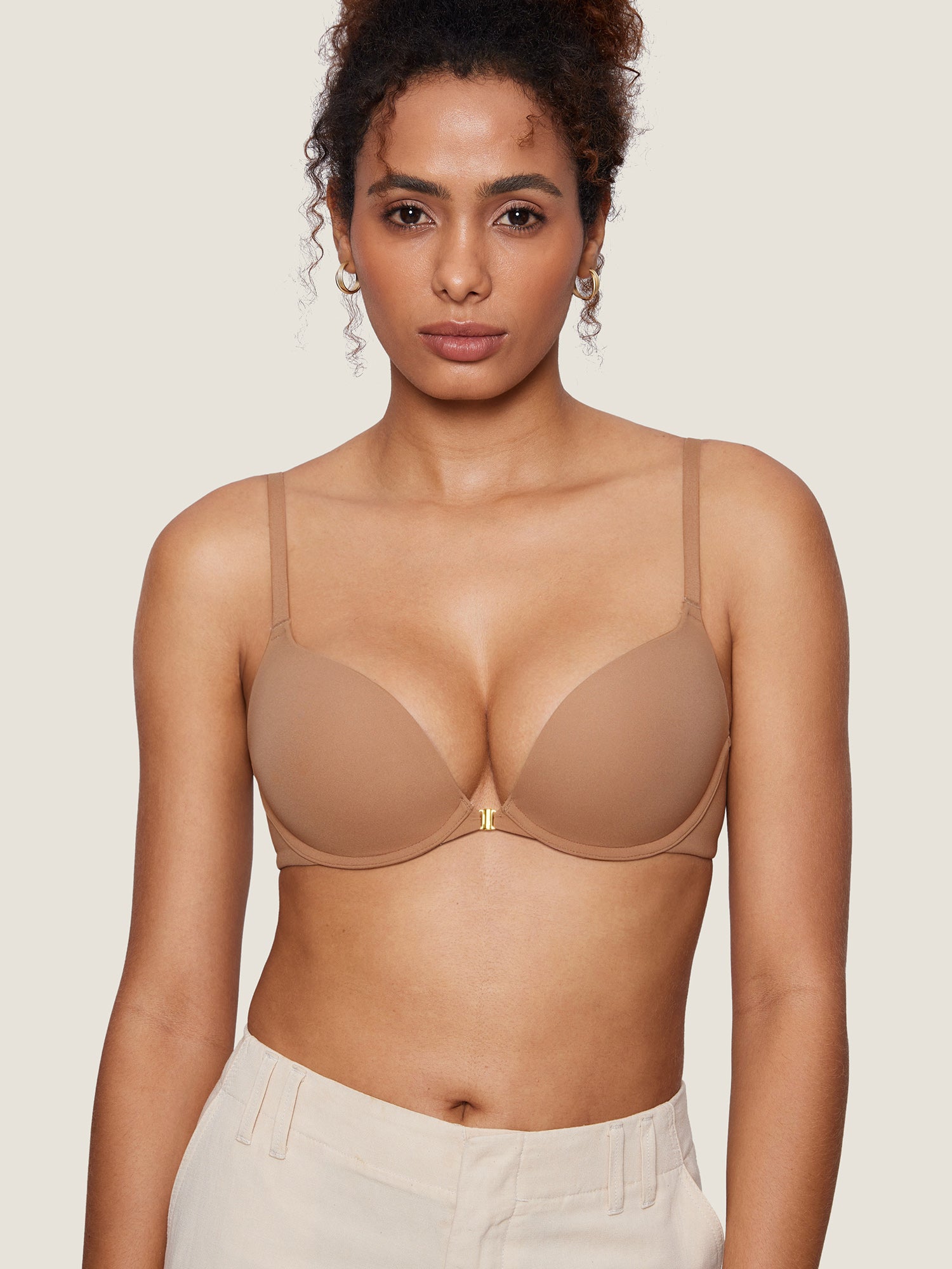 Inbarely® Front Closure T-shirt Bra Gravel Beige