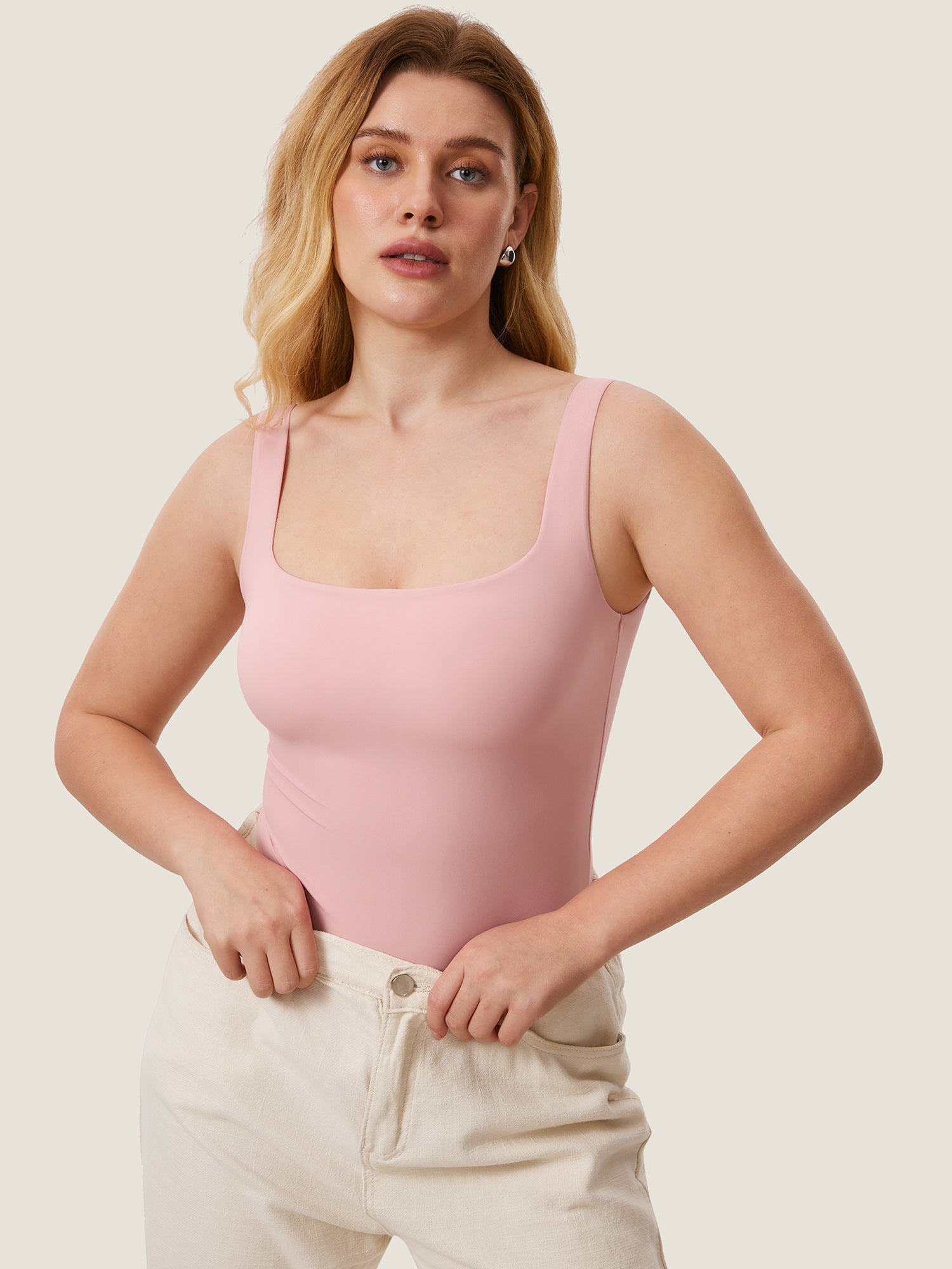 InBarely® Square Neck Sleeveless Bodysuit Rose Tan